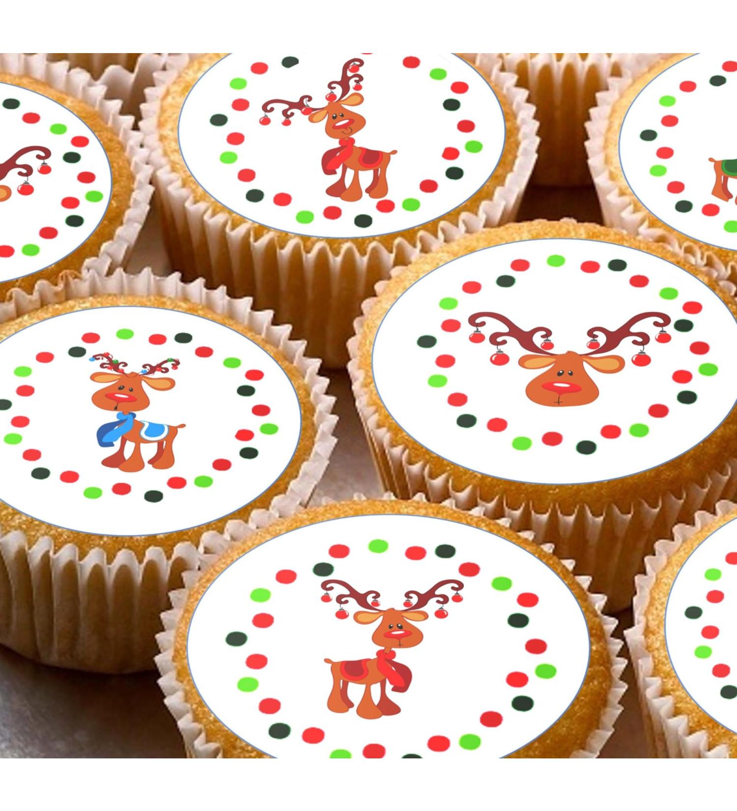 Reindeer Christmas style 24 pre-cut edible party decorations Wafer Paper Cupcake Topper Cake - Buy Online on SooperMarket.com