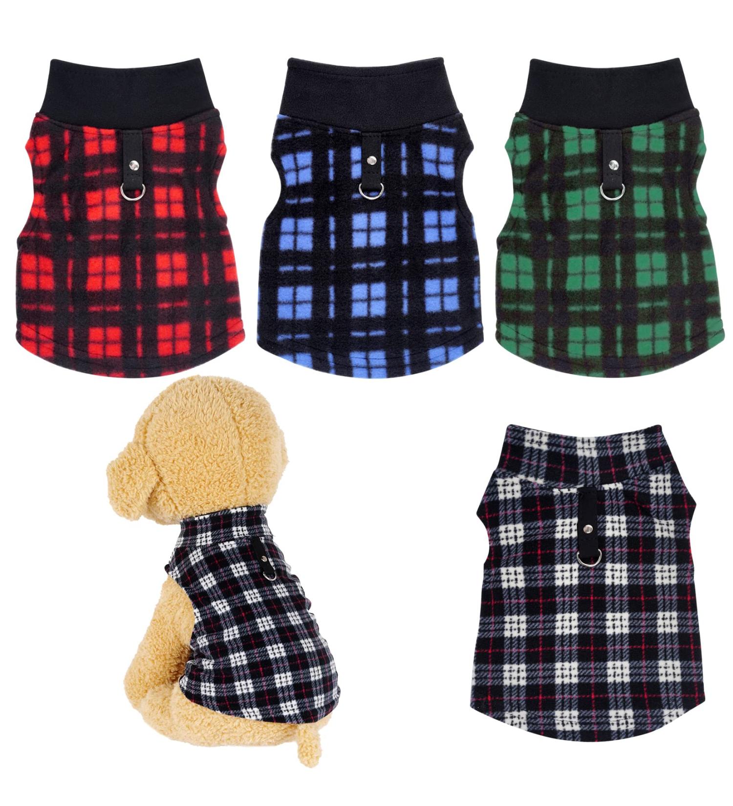 Rbenxia Buffalo Plaid Dog Sweaters 4-Pack | Soft Fleece Vest Pullover for Small Pets | Winter Outfits for Dogs and Cats - Buy Online on SooperMarket.com