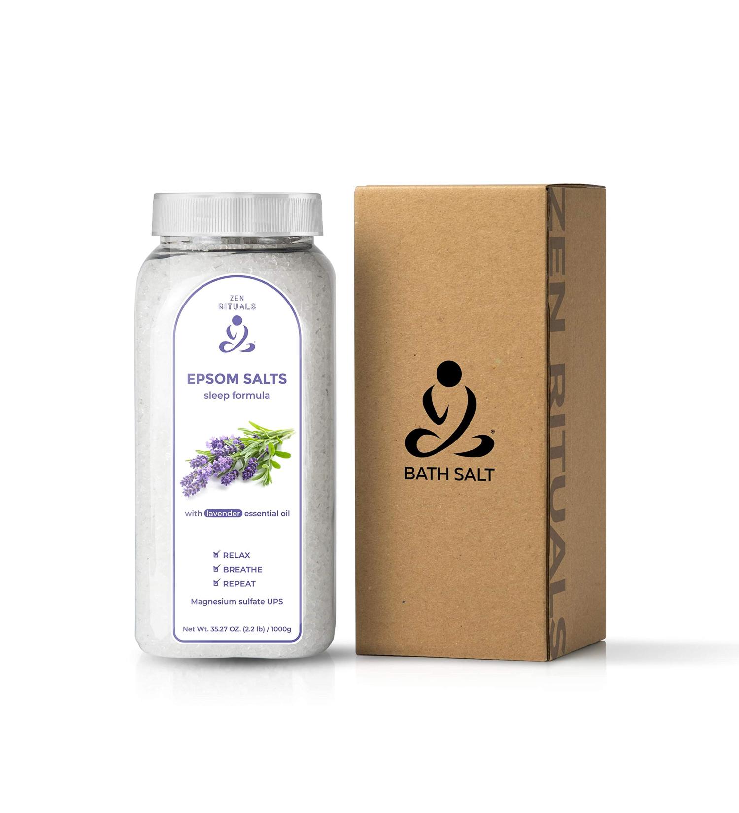 Zen Rituals Epsom Bath Salts Lavender Sleep Formula - 1KG Pure Magnesium Sulfate for Relaxation & Sleep | International Shipping Available - Buy Online on SooperMarket.com