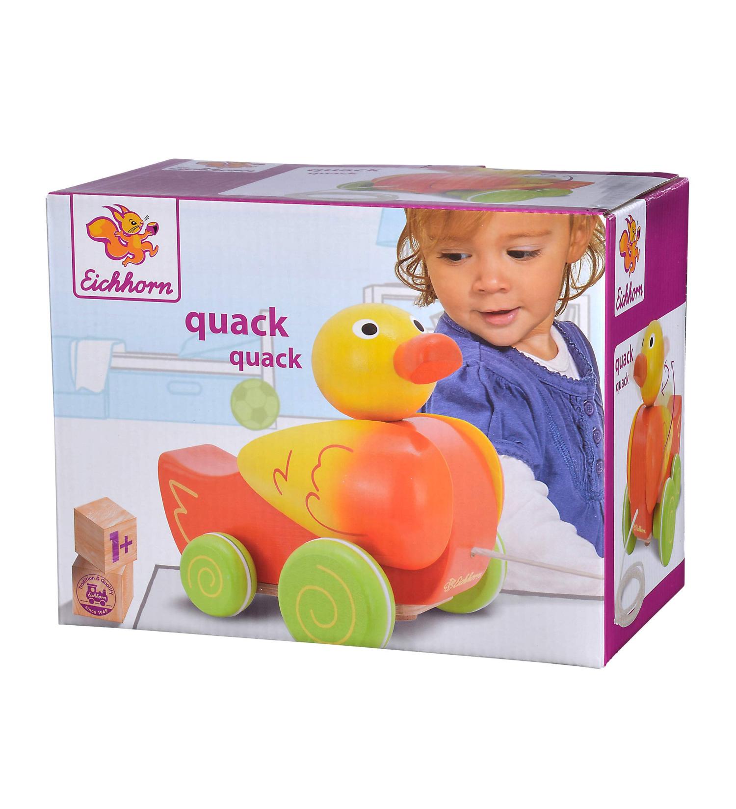 Eichhorn Pull-Along Duck - Movable Head & Wings Sound 17cm Birch Wood Toy | International Shipping Available - Buy Online on SooperMarket.com