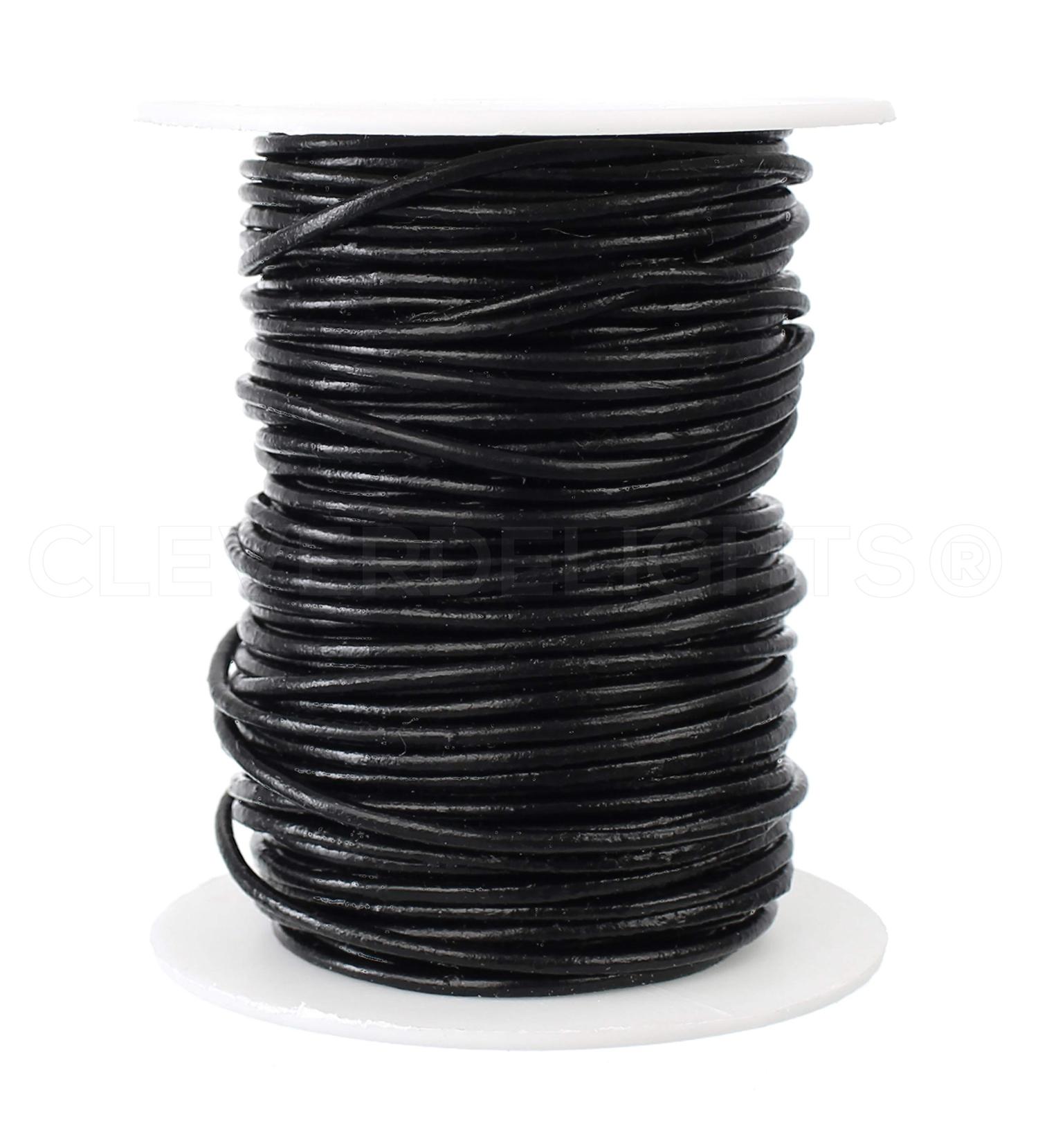 CleverDelights Genuine Black Leather Cord - 2mm Round - 30 Feet