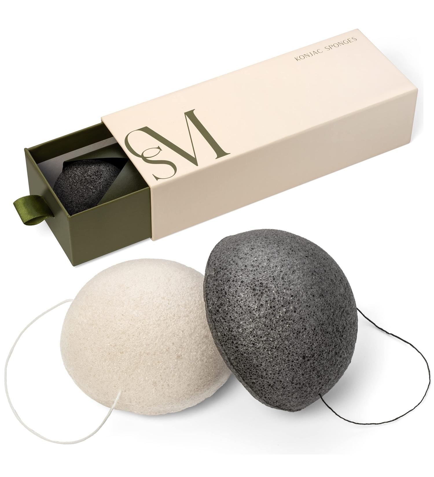 CSM Organic Konjac Sponges 3-Pack - Gentle Exfoliating Facial Cleansing Sponge with Activated Bamboo Charcoal - Natural Sponge Set for Pore Cleansing and Impurity Removal - Buy Online on SooperMarket.com