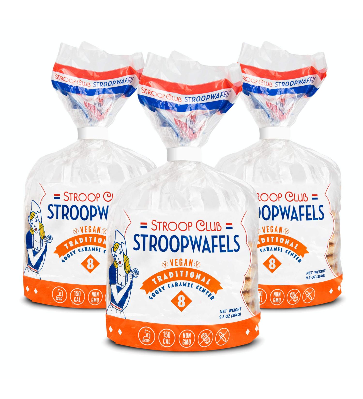Stroop Club Authentic Vegan Stroopwafel with Dutch Caramel Center Filling - Breakfast Waffle - Coffee Snacks - 8 Sweet Stroop Waffles per Bag - Pack of 3 (24 Wafels Total) 9.3 Ounce (Pack of 3) - Buy Online on SooperMarket.com