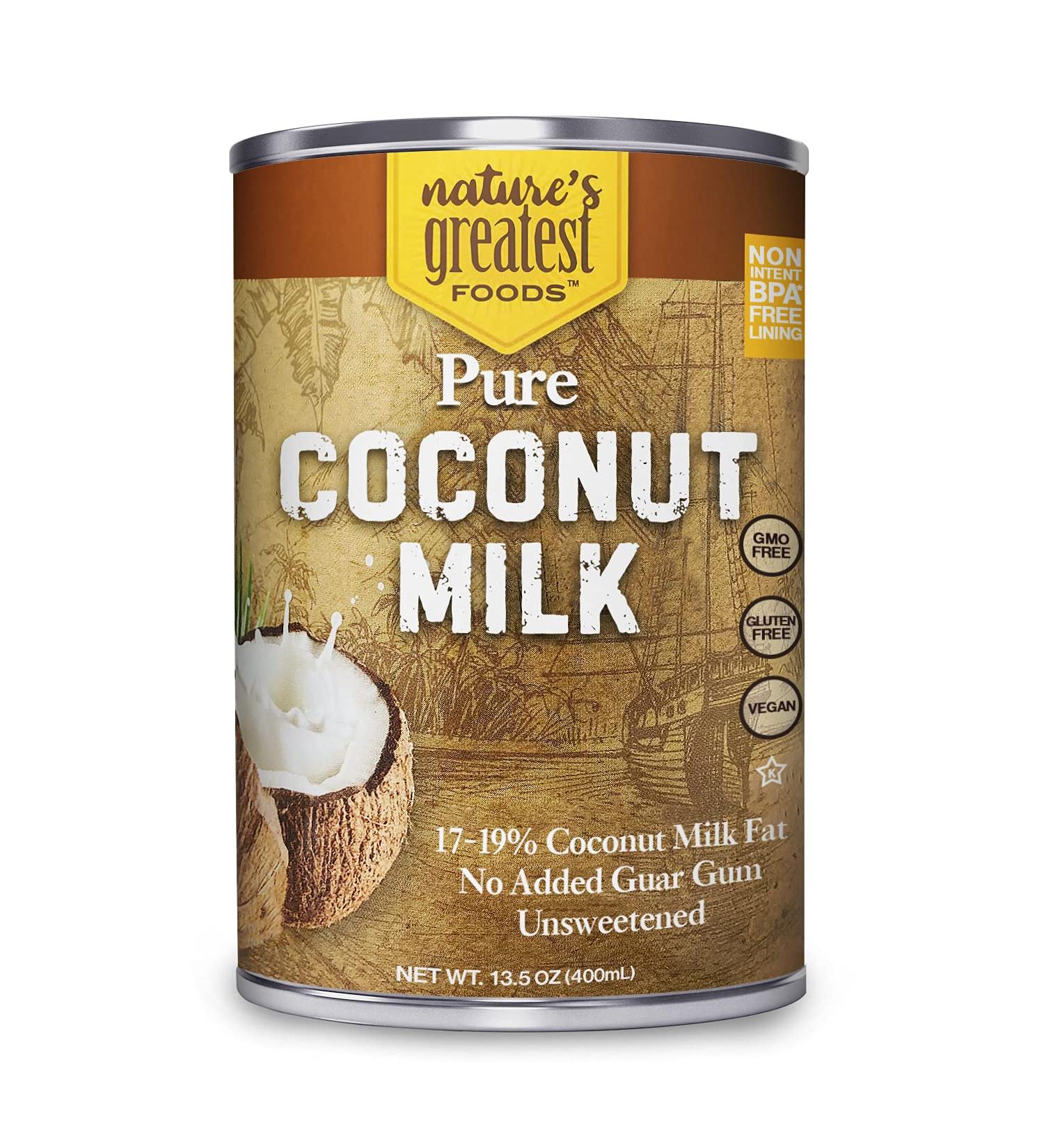 Natures Greatest Foods Pure Coconut Milk - 13.5 Oz (Pack of 12) | Unsweetened, No Guar Gum, Preservatives | Gluten Free, Vegan, Kosher - 17-19% Fat - Buy Online on SooperMarket.com