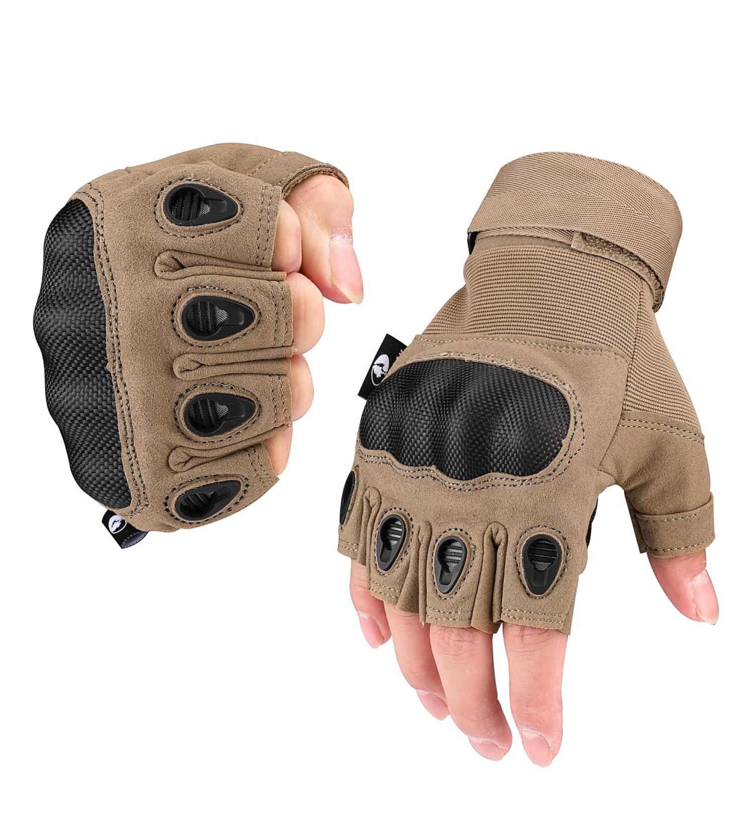 Mossy Oak Fingerless Tactical Gloves with Hard Knuckle - Tan, Large - Buy Online on SooperMarket.com