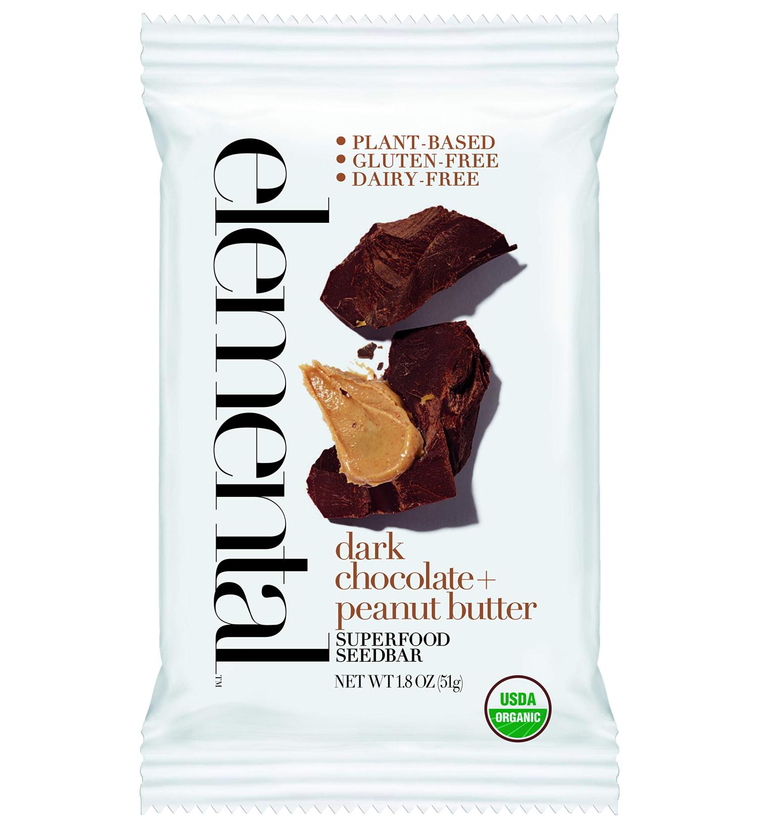 Elemental Superfood Dark Chocolate + Peanut Butter Seedbars - 12 Pack | Non-GMO, Organic, Gluten-Free, Dairy-Free, Plant-Based - Buy Online on SooperMarket.com