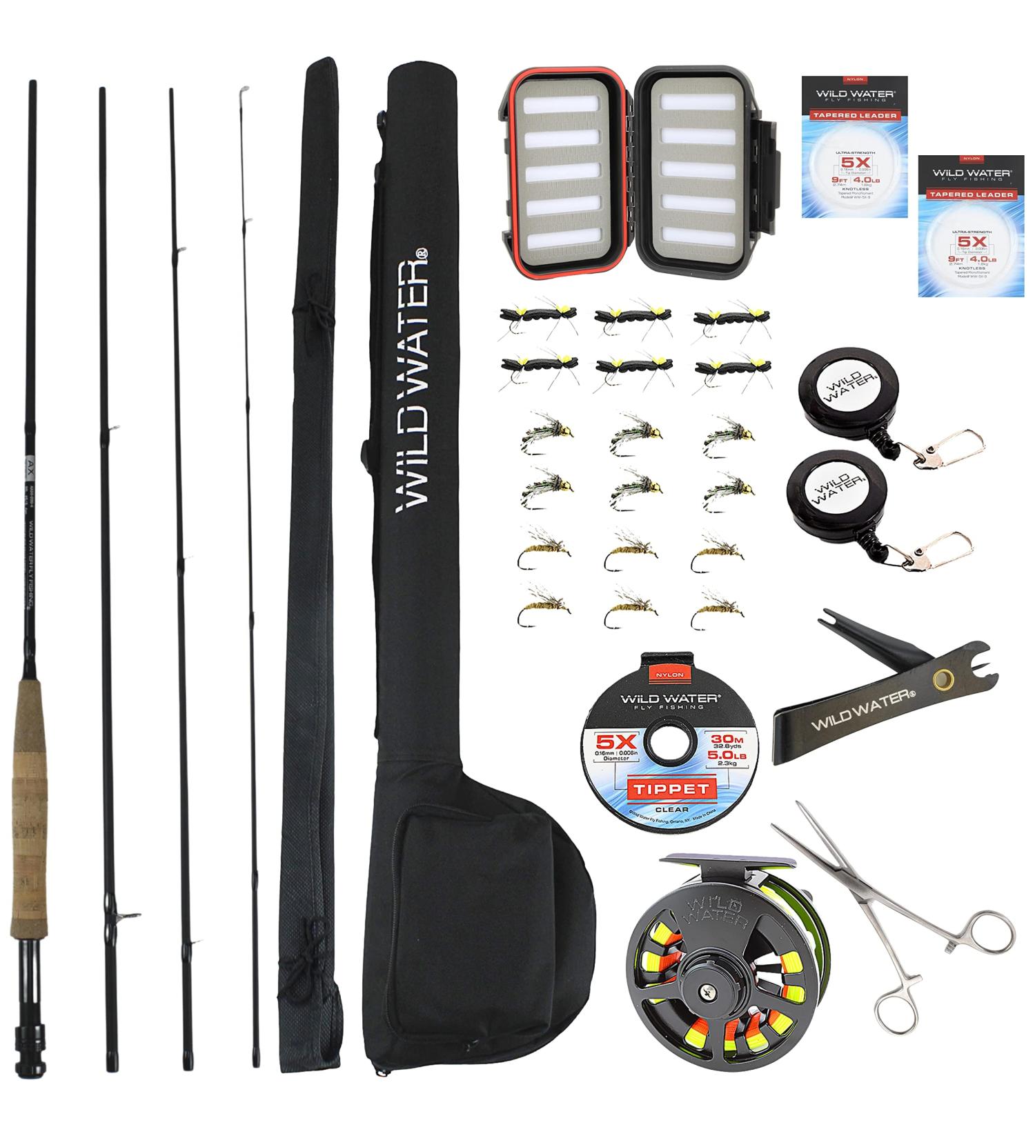 Wild Water Deluxe Fly Fishing Combo Starter Kit - 5/6 Weight 9ft Graphite Rod, Accessories, Aluminum Reel, Carrying Case | Fly Box & Fishing Flies - Buy Online on SooperMarket.com