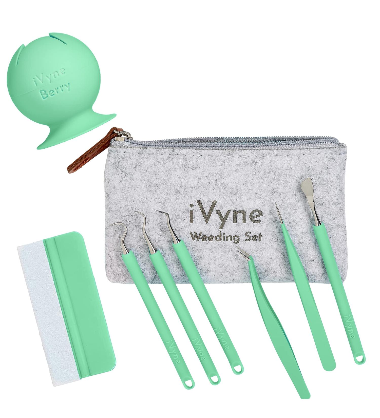 iVyne (8pcs) Premium Vinyl Weeding Tool Kit & Weeding Scrap Collector Soft Grip Tools with Berry  Weeder  Tweezers  Picker Or Hook  and Scraper Set for Silhouette Cameos & Cricut - Green Green 8pcs - Buy Online on SooperMarket.com