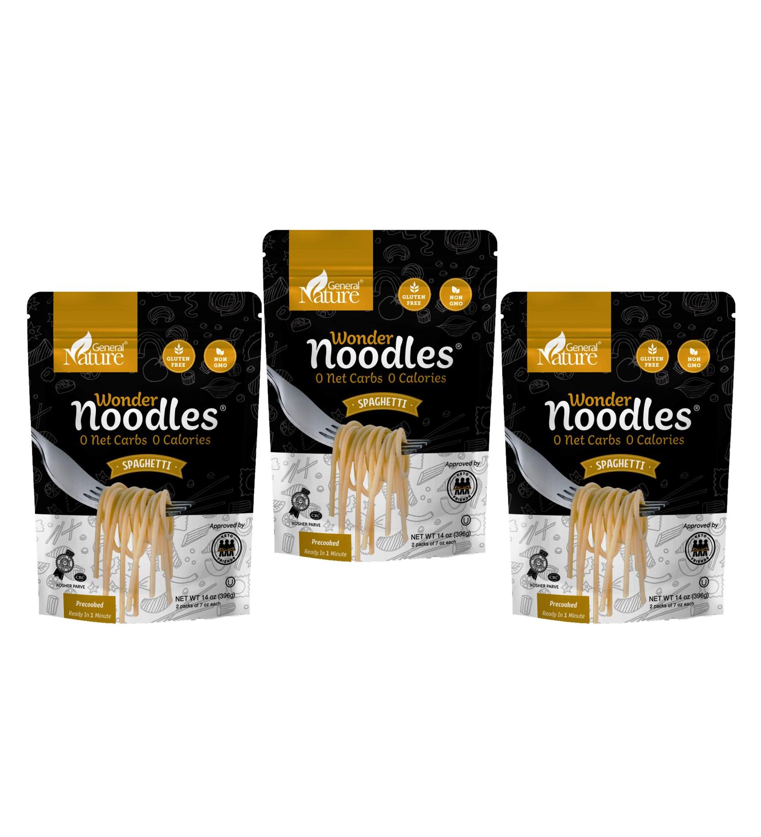 Wonder Noodles Spaghetti - Carb-Free Keto Pasta - Gluten-Free Kosher Vegan Zero Calories - 3 Packages (2 inner packs of 7oz each) | Ready to Eat - Buy Online on SooperMarket.com