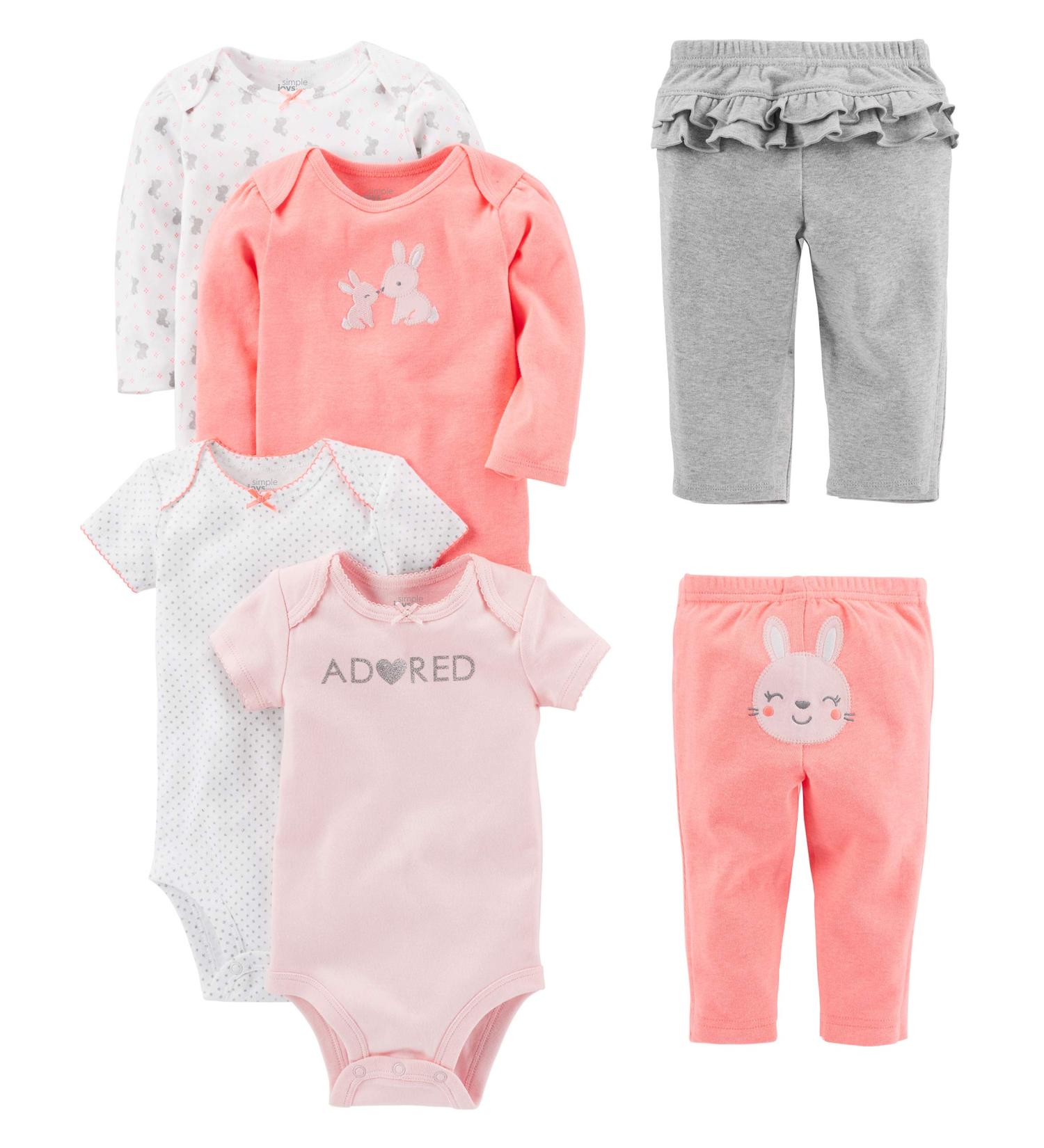 Simple Joys by Carter's Baby Girls' Pants Set - 0-3 Months - Multicolor Bunny Dots - Adorable Text Print - Shop Now! - Buy Online on SooperMarket.com