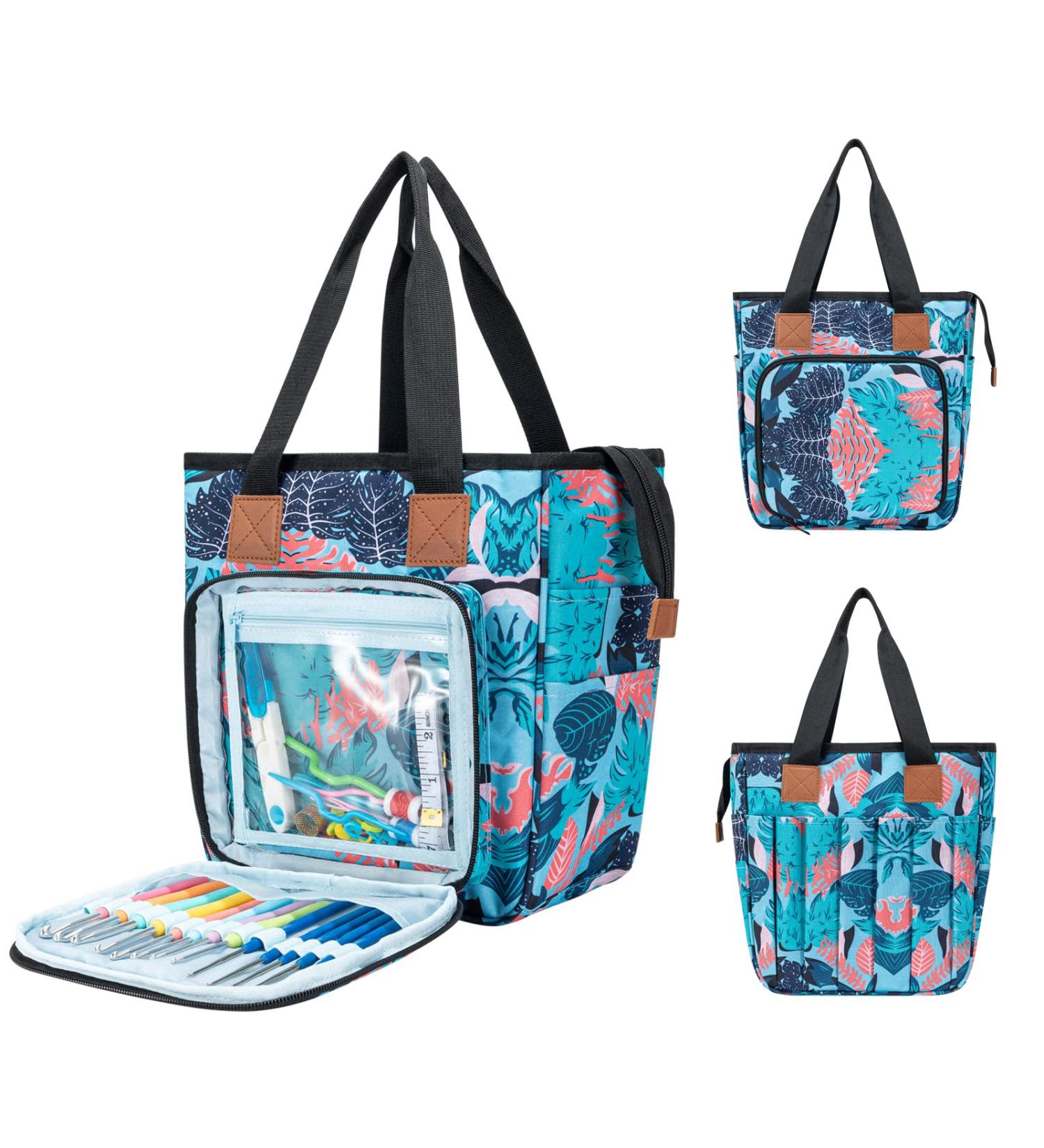 VICARKO Yarn Storage Tote Knitting Bag with Dividers, Pockets, Grommet Holes, Project Storage - Hawaii Blue Small - Buy Online on SooperMarket.com