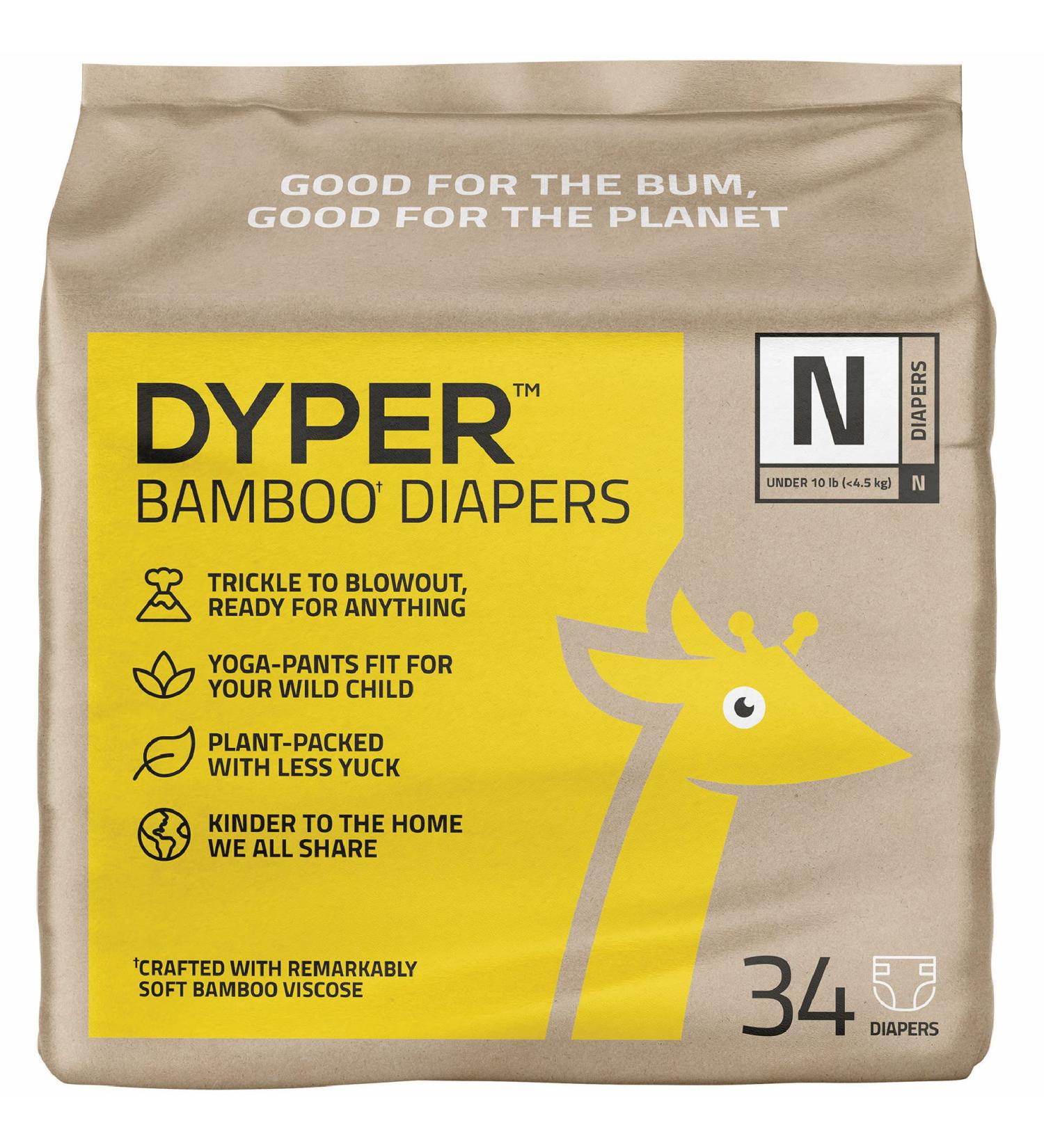 DYPER Bamboo Baby Diapers Newborn Size | Cloth Alternative for Day & Overnight | Plant-based Eco-Friendly Diapers | Hypoallergenic & Unscented | 34 Count Pack - Buy Online on SooperMarket.com