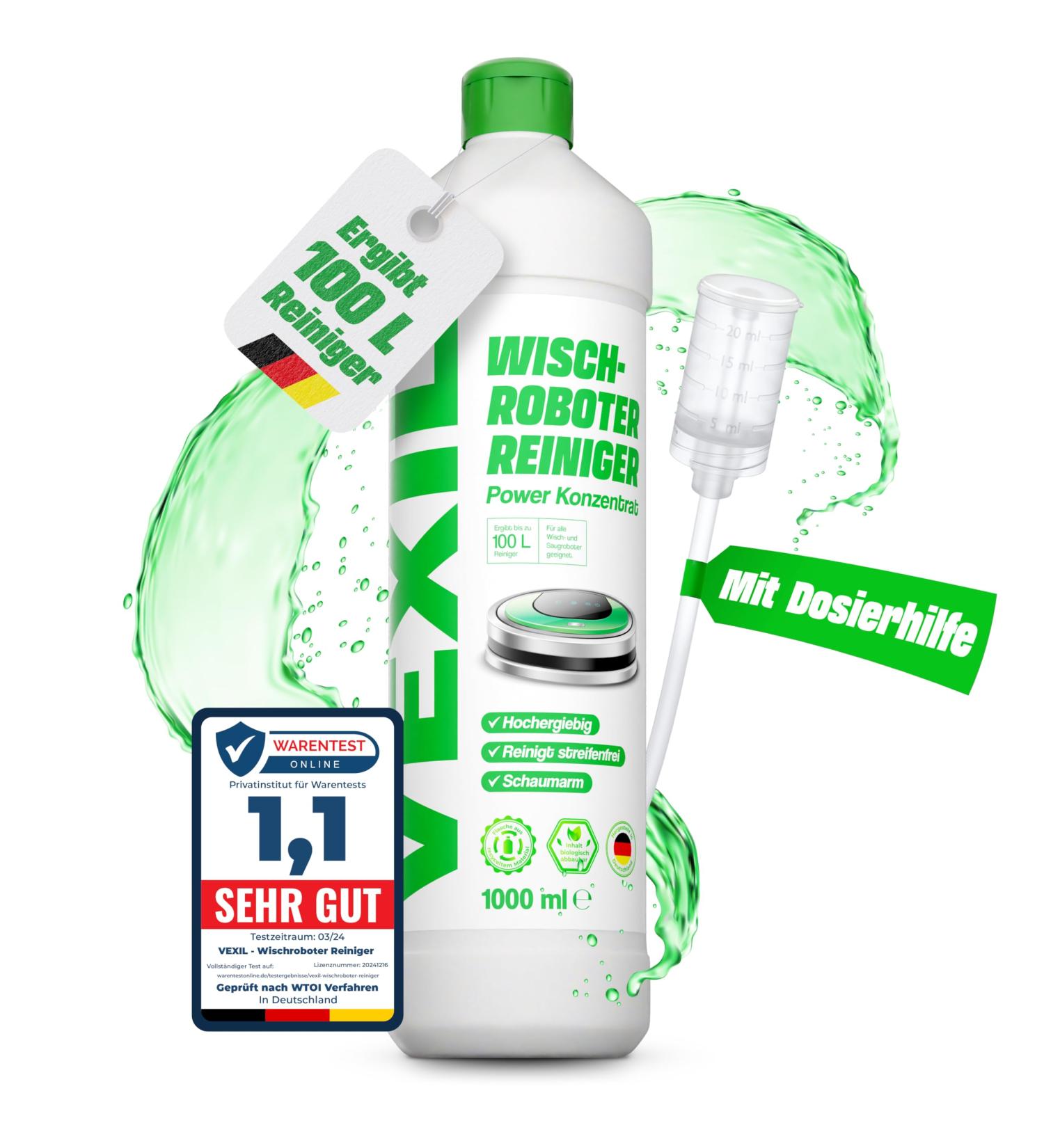 Vexil Floor Cleaner for Wiping Robots - 1L Power Concentrate | Biodegradable Strip-Free Solution for Parquet Tiles & Laminate - Made in Germany - Buy Online on SooperMarket.com