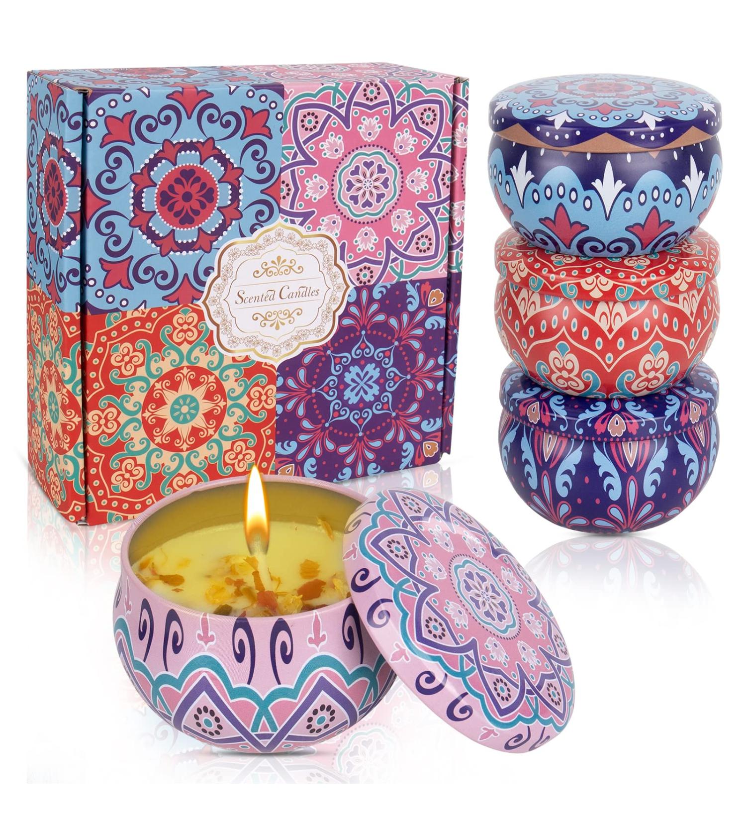 XTDMJ Fragrance Candles Gift Set - 4 Natural Soy Wax Aromatherapy Candles for Stress Relief & Relaxation | Ideal for Christmas Birthdays Baths & Yoga - Buy Online on SooperMarket.com