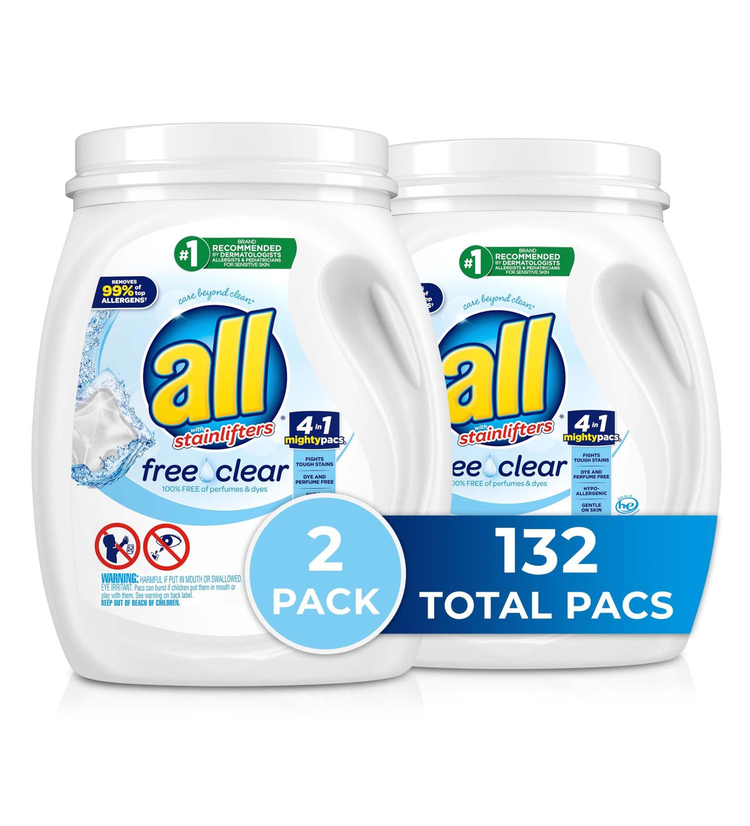 Free Clear Laundry Detergent with Stainlifters for Sensitive Skin - 132 Count Total - Buy Online on SooperMarket.com