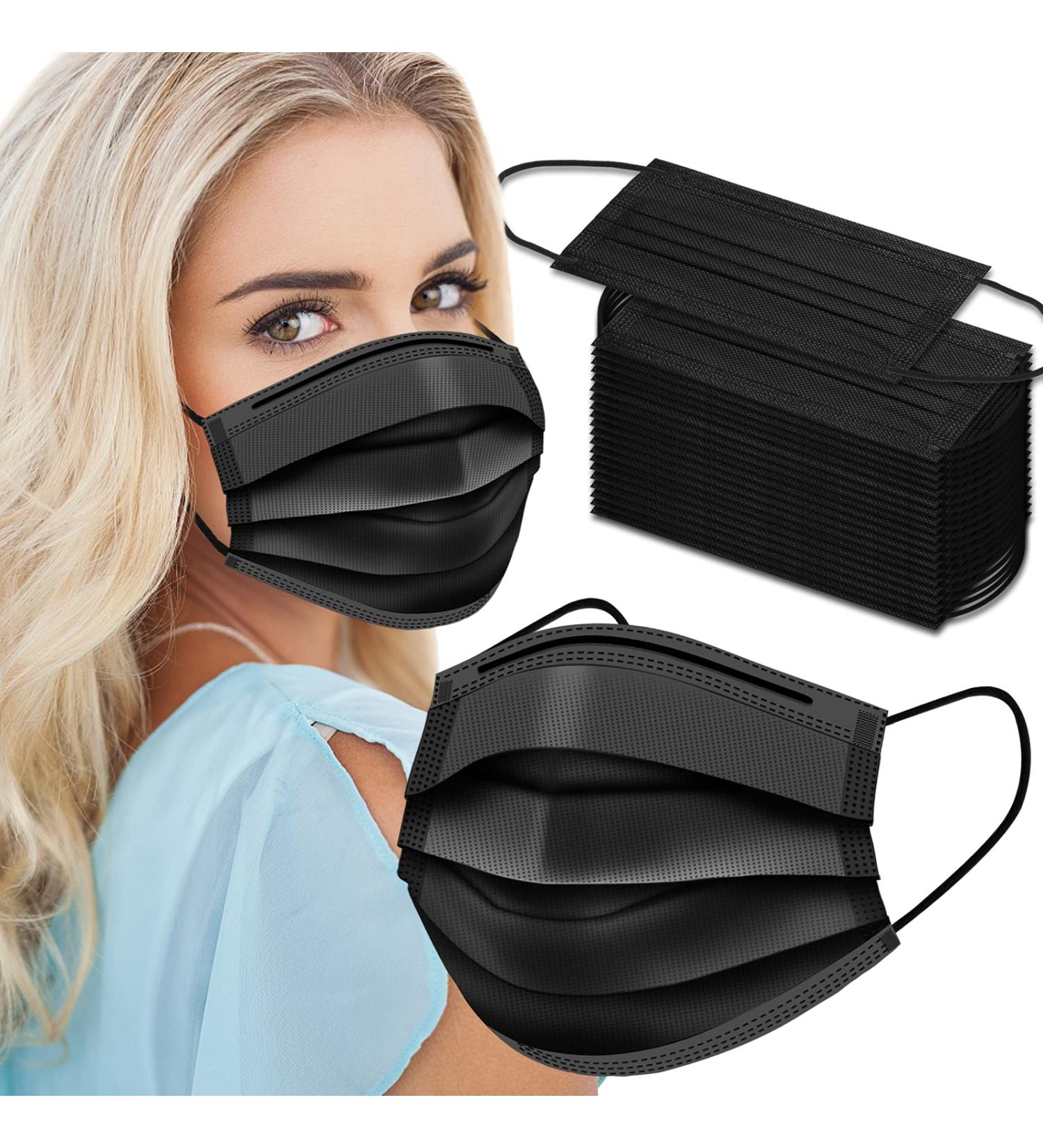 Black Disposable Face Masks - 50 Pack, 3 Ply Disposable Masks - Buy Online on SooperMarket.com