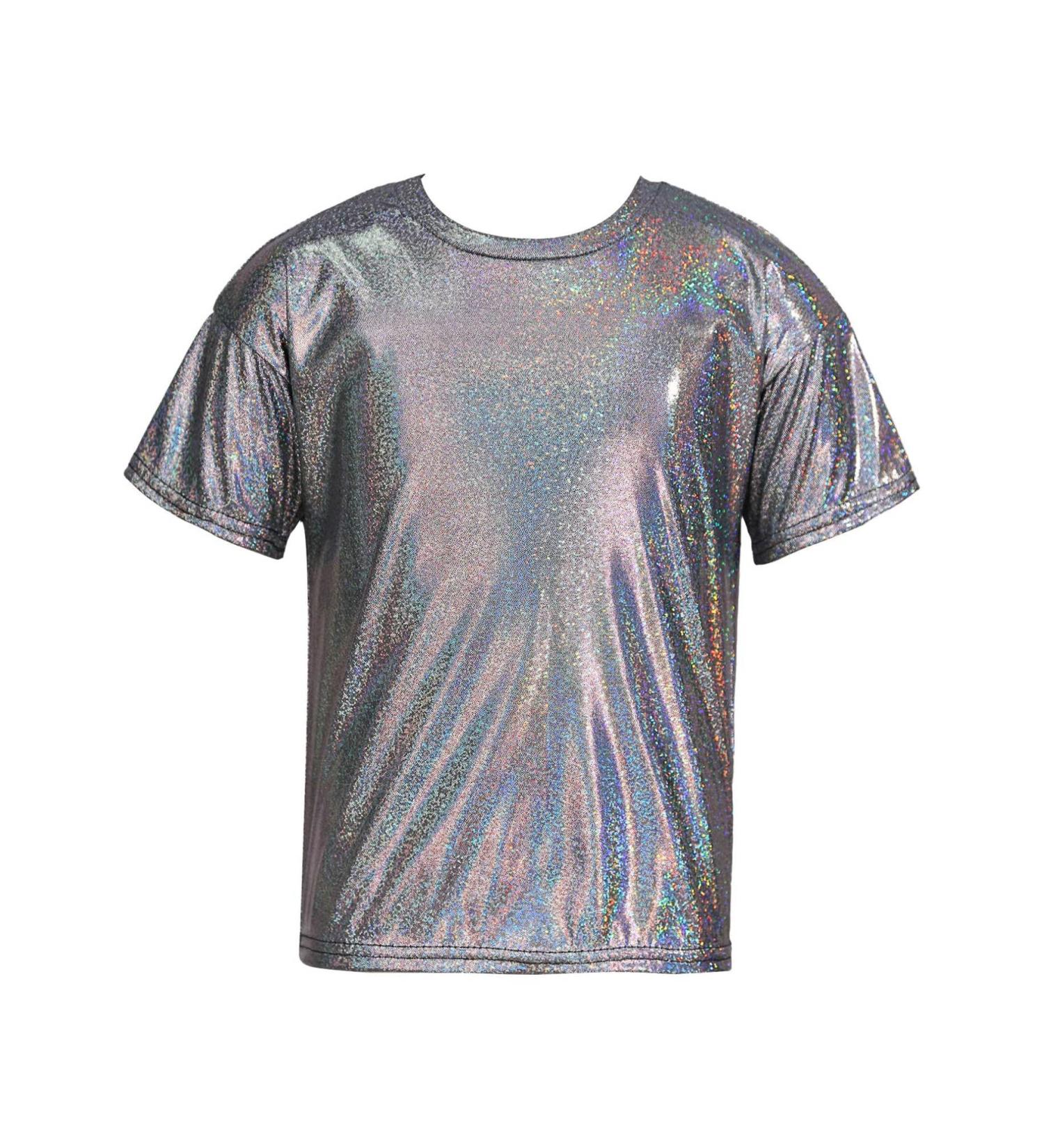 FEESHOW Kids Girls Sparkly Metallic Shiny T-Shirt | Boys Short Sleeves Loose Dance Costume | Black | 9-10 Years - Buy Online on SooperMarket.com