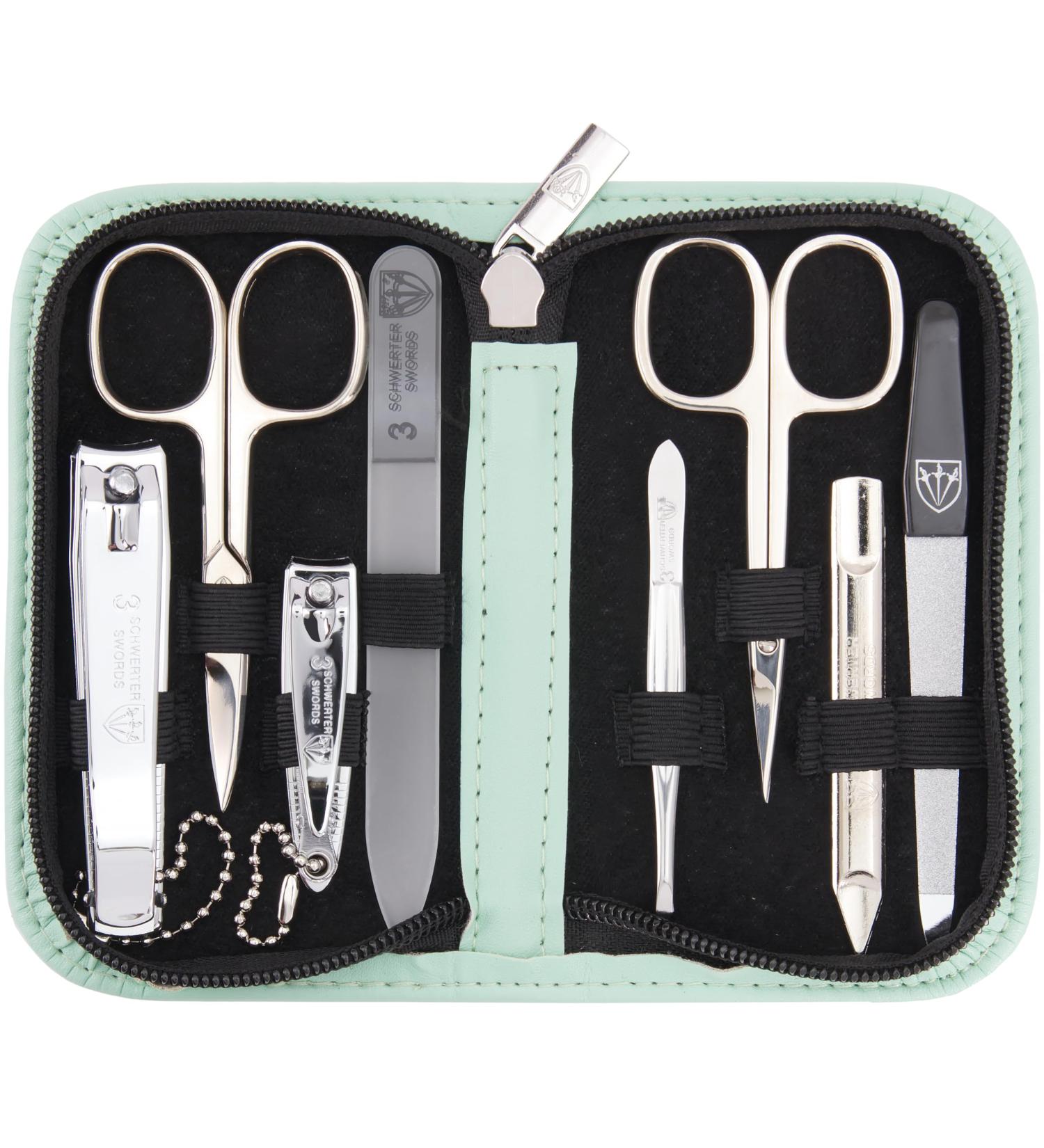 3 Swords Germany - brand quality 8 piece manicure pedicure grooming kit set in mint fashion leather case in gift box - Made by 3 Swords MINT - SYNTHETIC LEATHER - Buy Online on SooperMarket.com