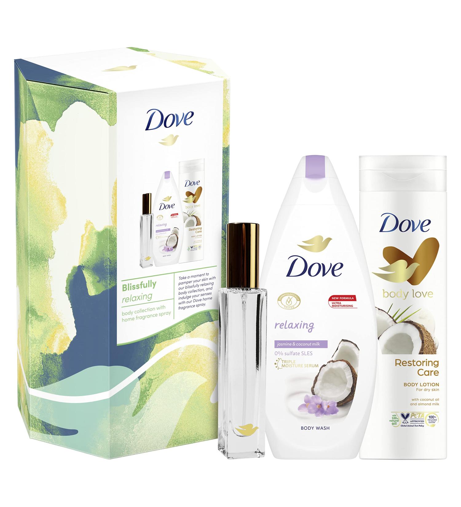 Dove Blissfully Relaxing Body Collection with home fragrance spray Gift Set perfect gifts for her 2 piece White - Buy Online on SooperMarket.com