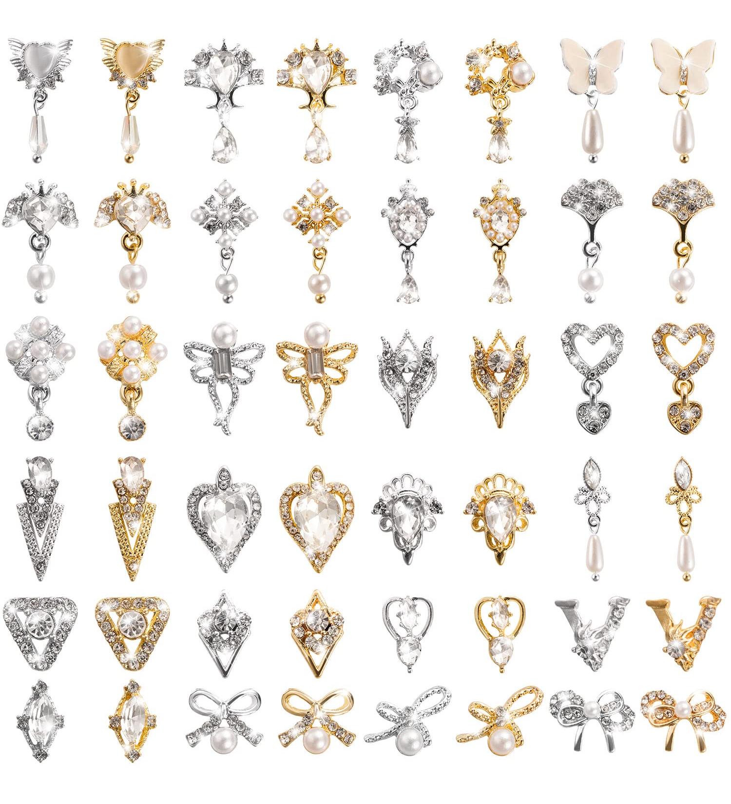 Noverlife 48PCS 3D Bow Nail Art Charms Rhinestones with Diamonds and Pearls - Style B | DIY Salon Manicure Decoration - Buy Online on SooperMarket.com