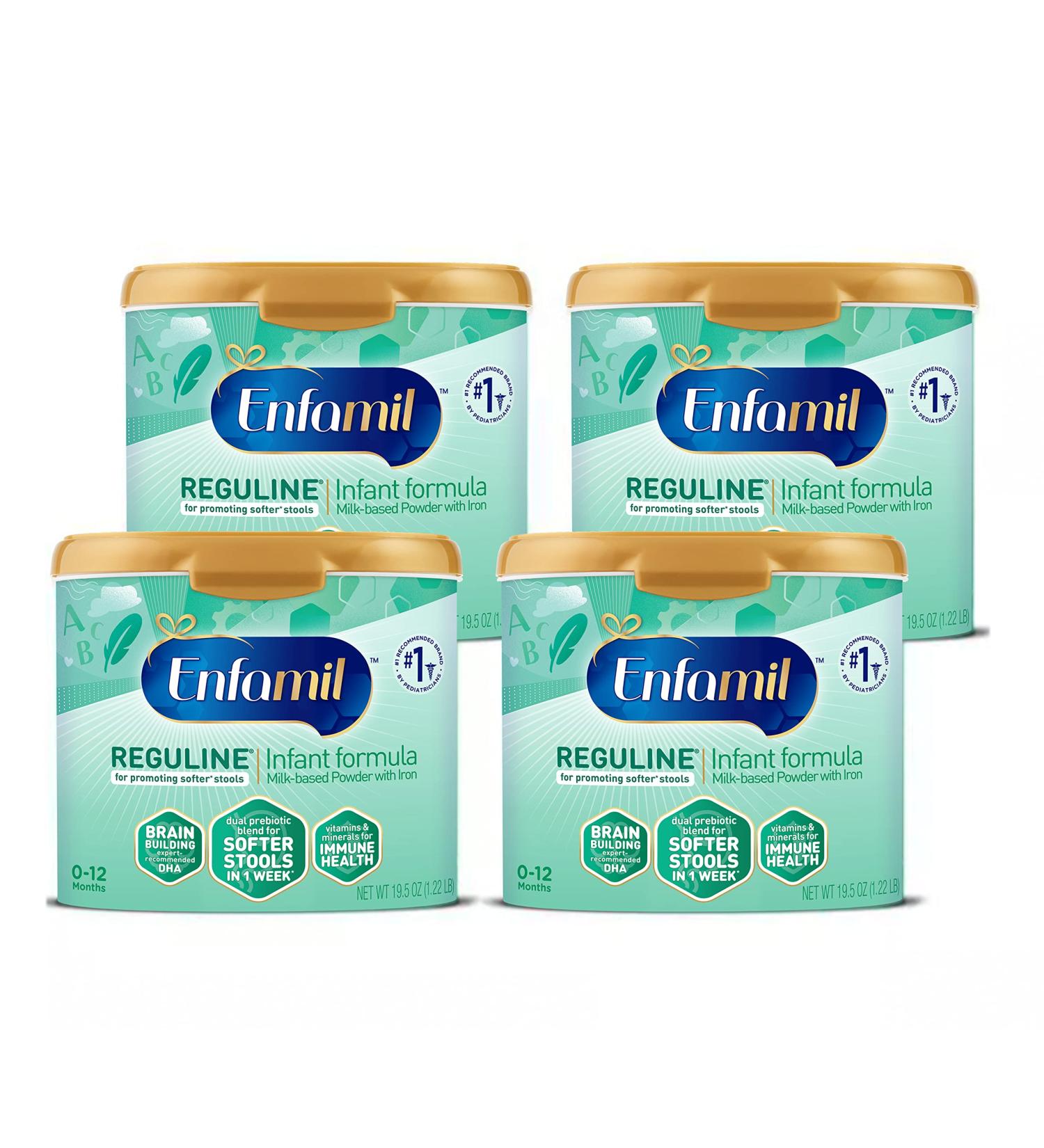 Enfamil Reguline Baby Formula with Omega-3 DHA & Probiotics | Soft Stools & Immune Support | 19.5 oz (Pack of 4) - Buy Online on SooperMarket.com
