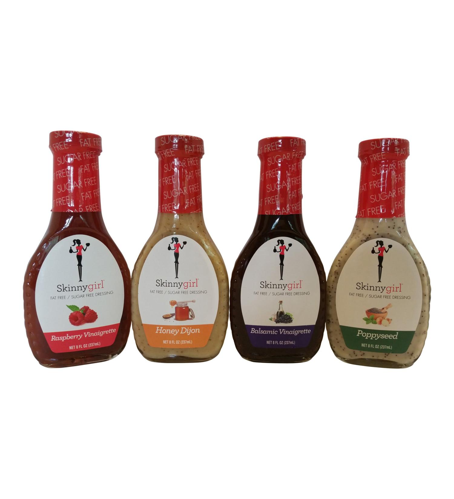 Skinnygirl Low Carb  Fat Free  Sugar Free  Salad Dressing Bundle: Variety Pack (4) 8oz Bottles  One Balsamic Vinaigrette  One Poppyseed  One Honey Dijon and One Raspberry Vinaigrette - Buy Online on SooperMarket.com