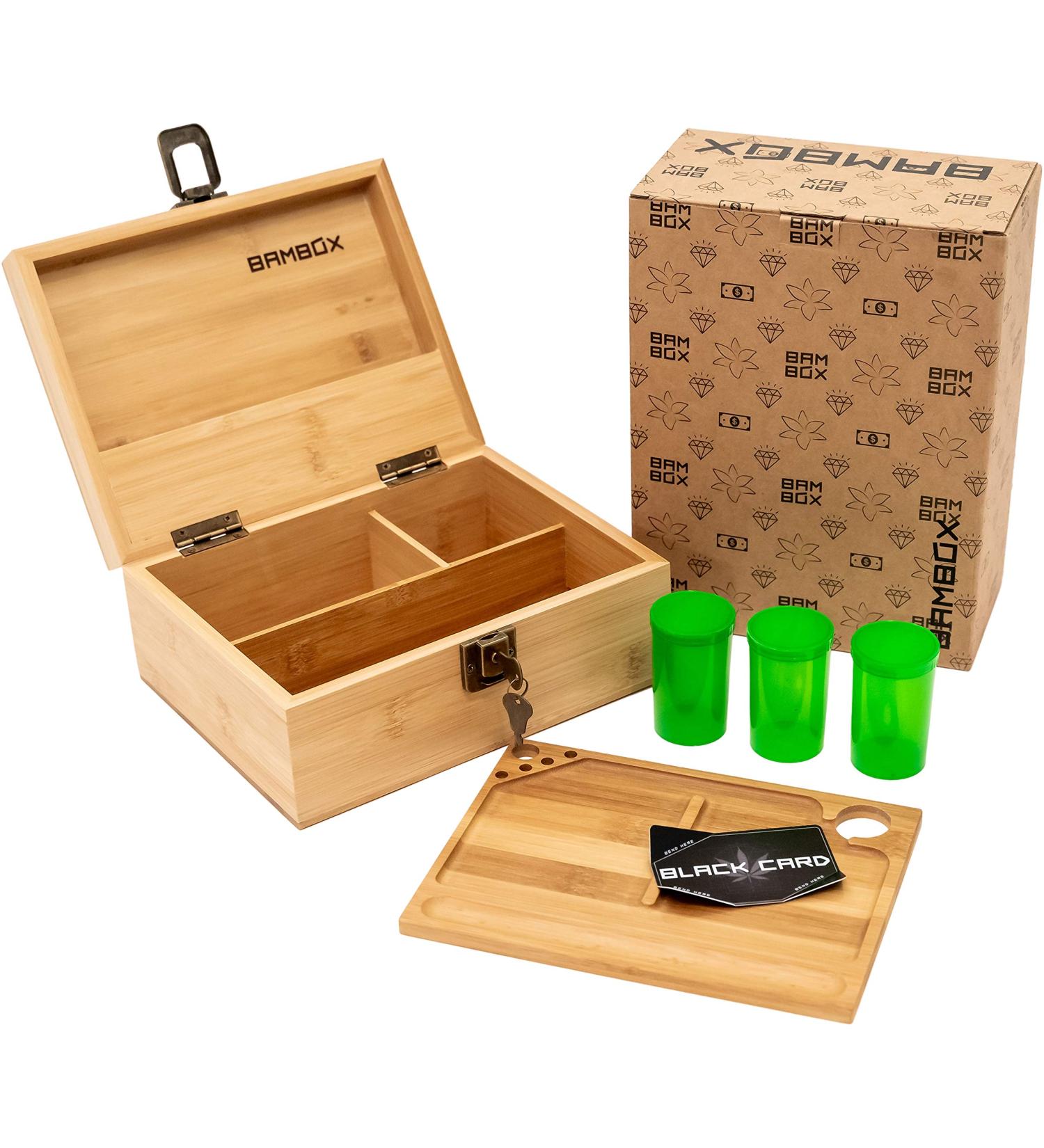 BAMBOX Stash Box with Rolling Tray, Smell Proof Containers, Wooden Locking Storage for Grinders, Papers, and Accessories - Buy Online on SooperMarket.com