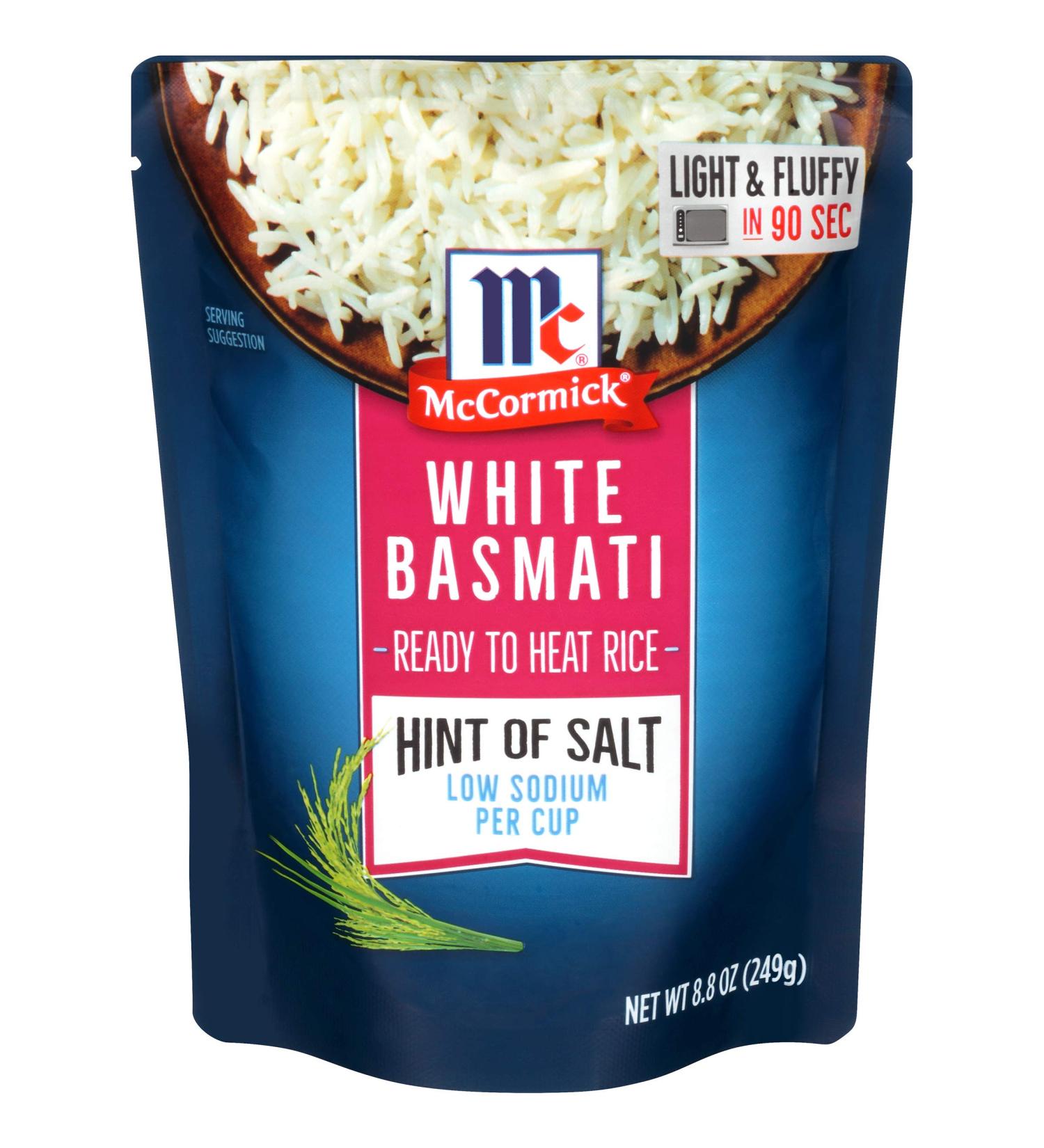 McCormick Hint of Salt White Basmati Ready to Heat Rice 8.8 oz - Pack of 6 - Buy Online on SooperMarket.com