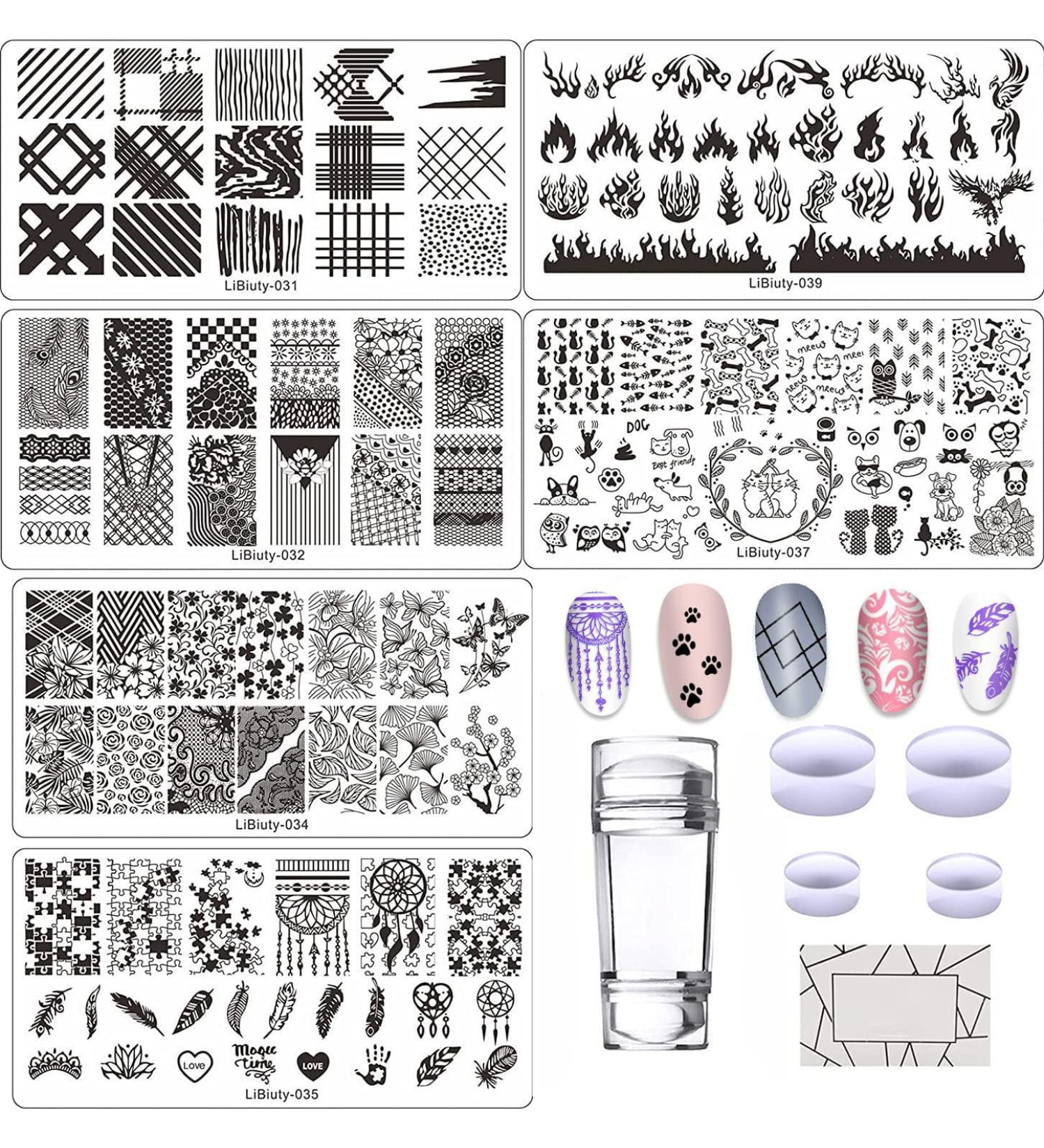 Jeewheet Nail Art Starter Kit - 6PC Nail Stamps & 4 Replacement Heads | Flame Patterns for Perfect Nails - Buy Online on SooperMarket.com