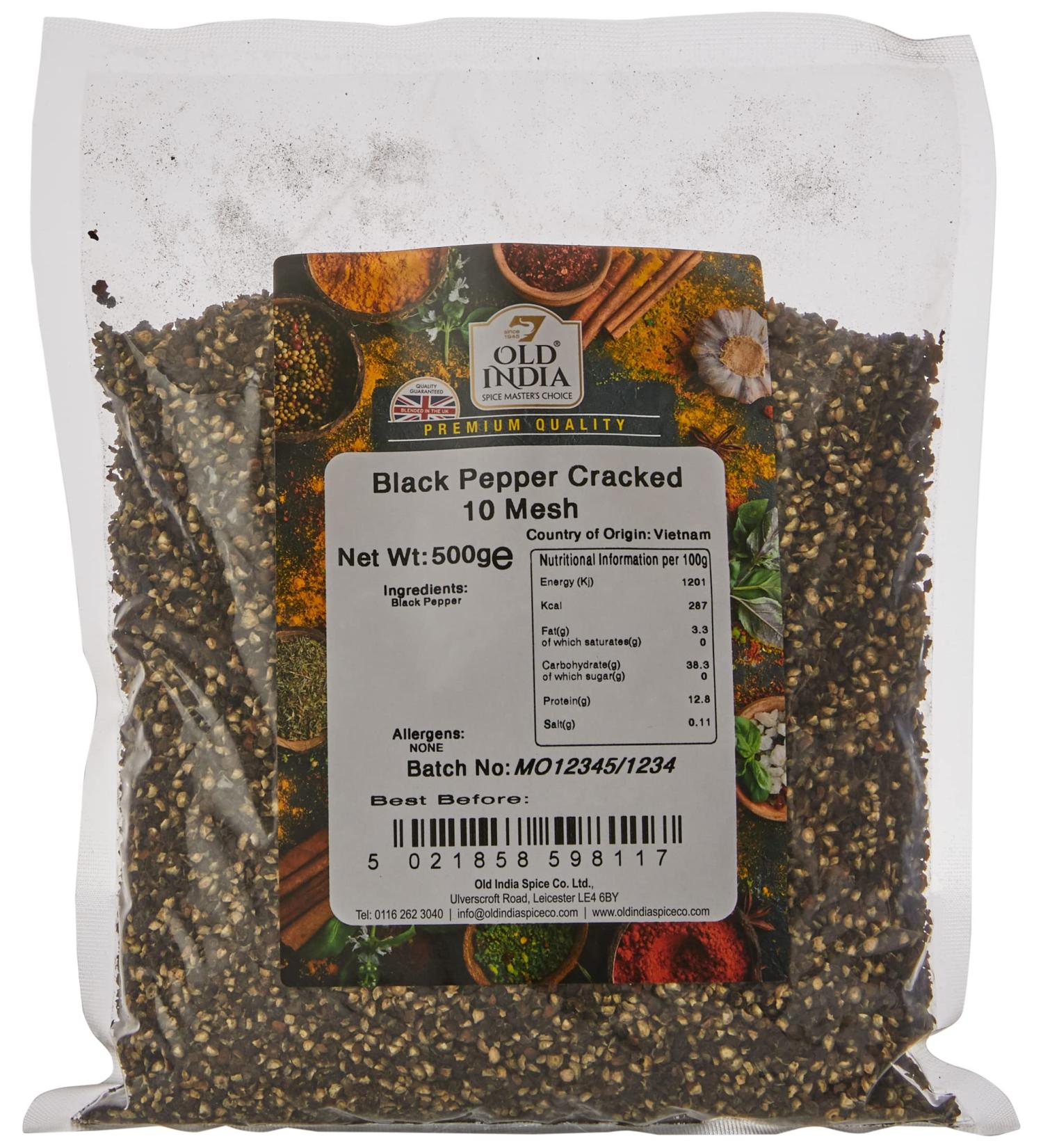 Old India Black Pepper Cracked 10 Mesh 500g - Premium Quality Spice (Pack of 1) - Buy Online on SooperMarket.com