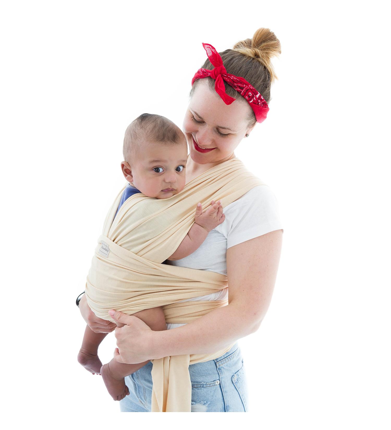 Baby Sling Wrap Premium Carrier Newborn to Toddler | Safety Tested | Nursing Cover | Soft Stretchy Carrier | One Size Fits All | Neutral Colours Neutral Yellow - Buy Online on SooperMarket.com