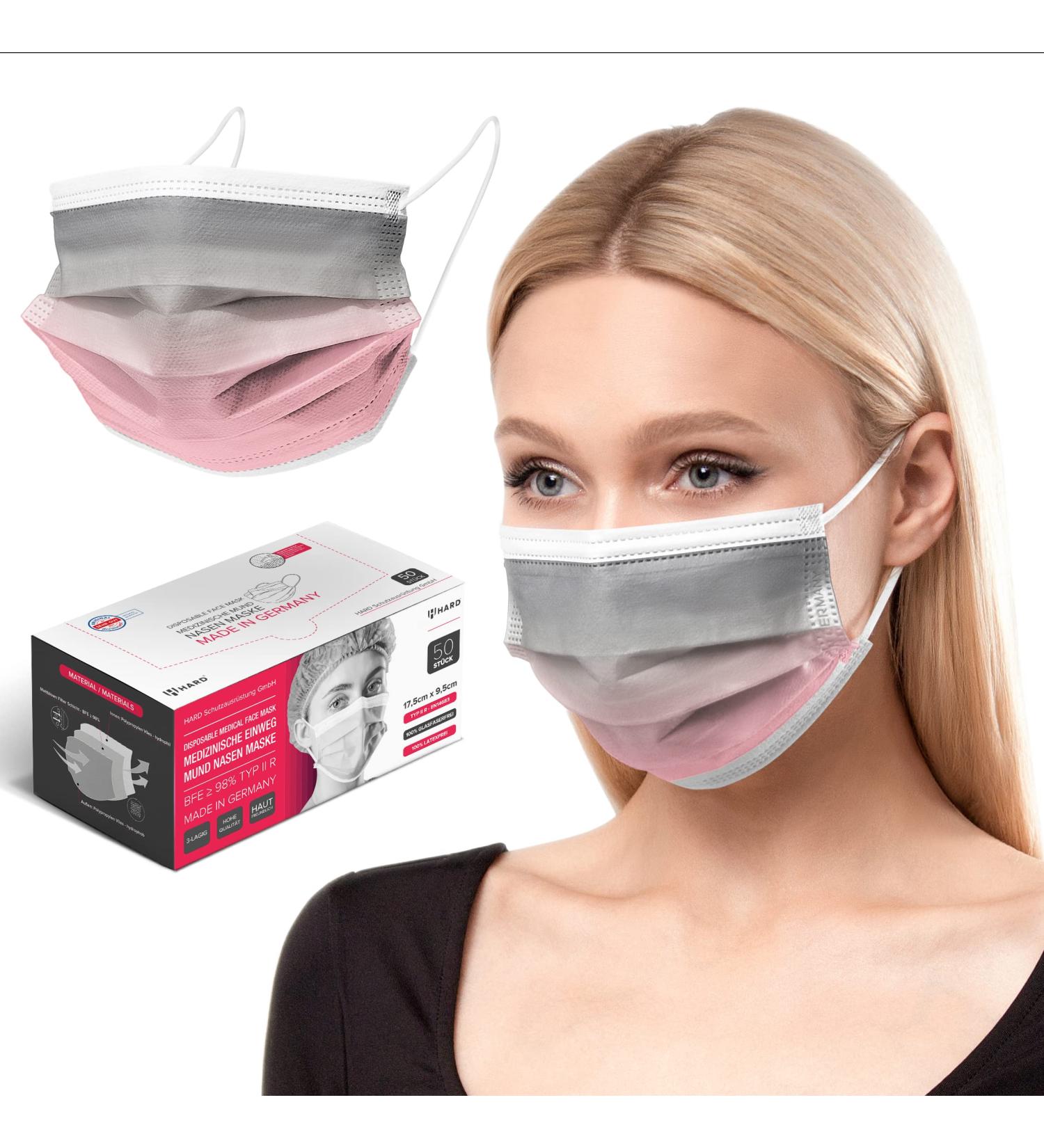 50 Disposable Face Masks Made in Germany | Type IIR & CE Certified | Breathable Triple Layer | Elastic Earloops | Dusty Pink | Adults | 99.78% Filtration - Buy Online on SooperMarket.com