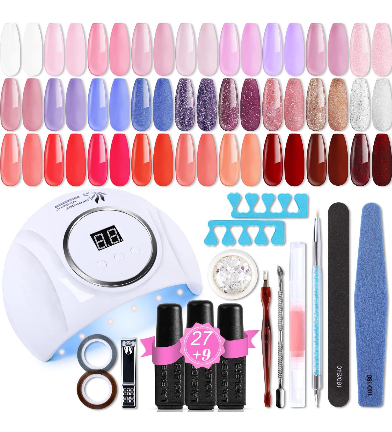 Lavender Violets 48-Piece Gel Polish Set with 54W Nail Lamp - Autumn Colours Starter Kit | Includes Nail Art Brush, Base Coat, Matte Top Coat, and No Wipe Top Coat | Q975 Q973 - Buy Online on SooperMarket.com