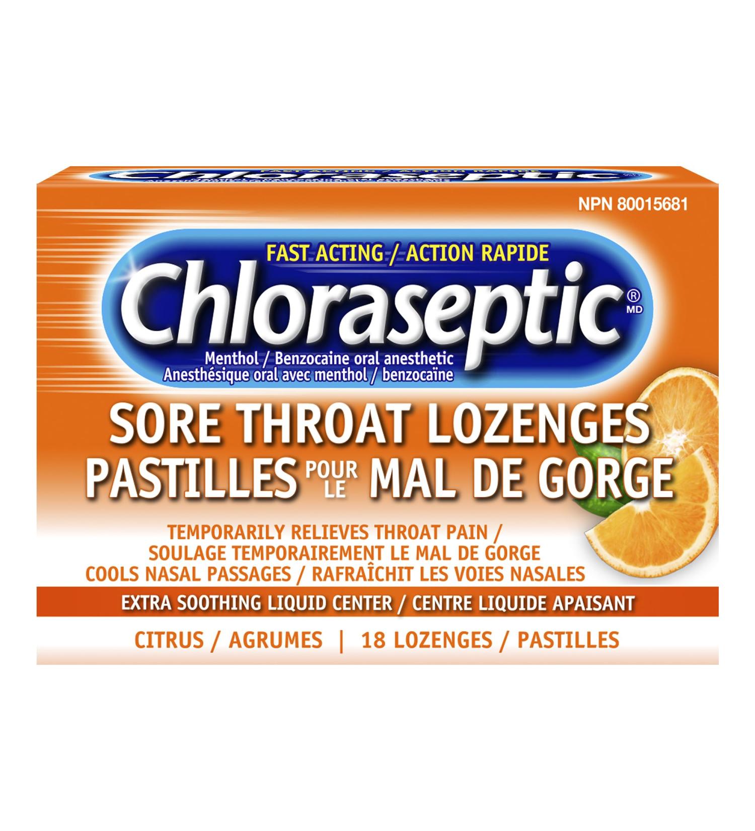 Chloraseptic Fast Acting Sore Throat Lozenges with Soothing Liquid Centre Citrus Flavour 18 Lozenges - Buy Online on SooperMarket.com