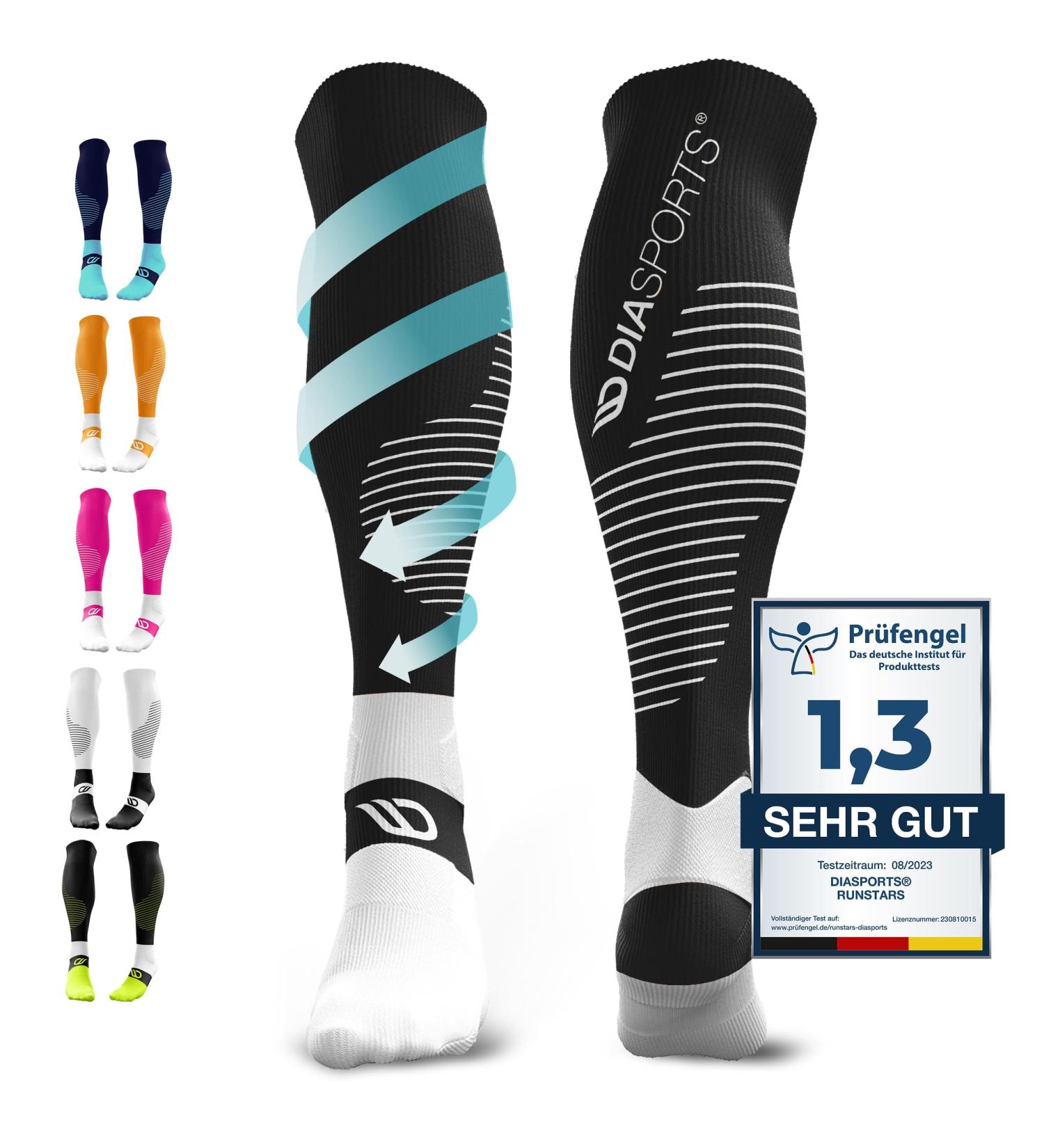 Buy Diasports Runstars Compression Socks for Sports Running & Marathon - Premium Design for Men & Women (Black/White Size M) - Buy Online on SooperMarket.com