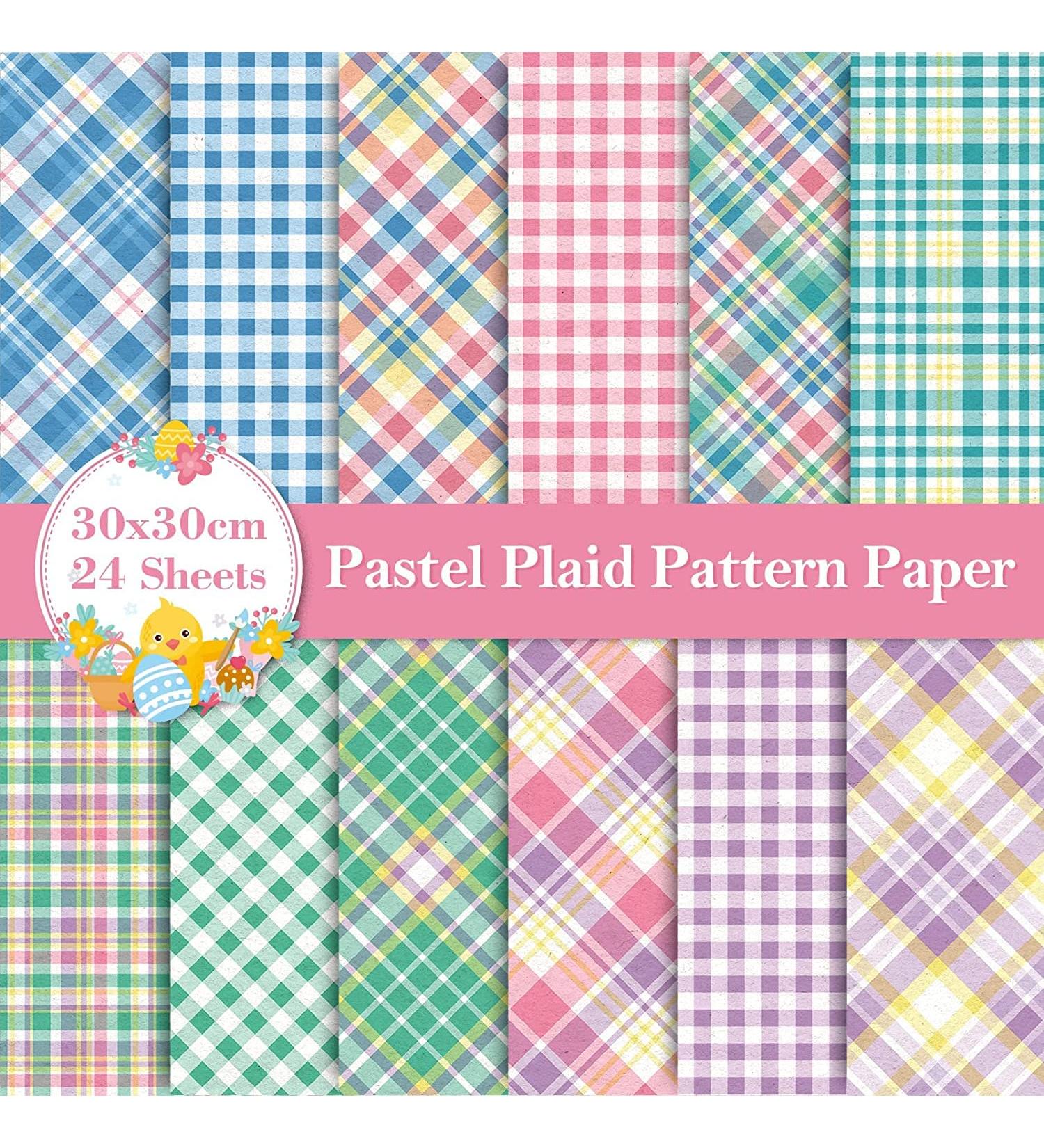 Whaline Pastel Plaid Pattern Paper 24 Sheet Pack - Double-Sided Craft Paper for Easter Decor, Scrapbook, Card Making - 30 x 30cm - Buy Online on SooperMarket.com