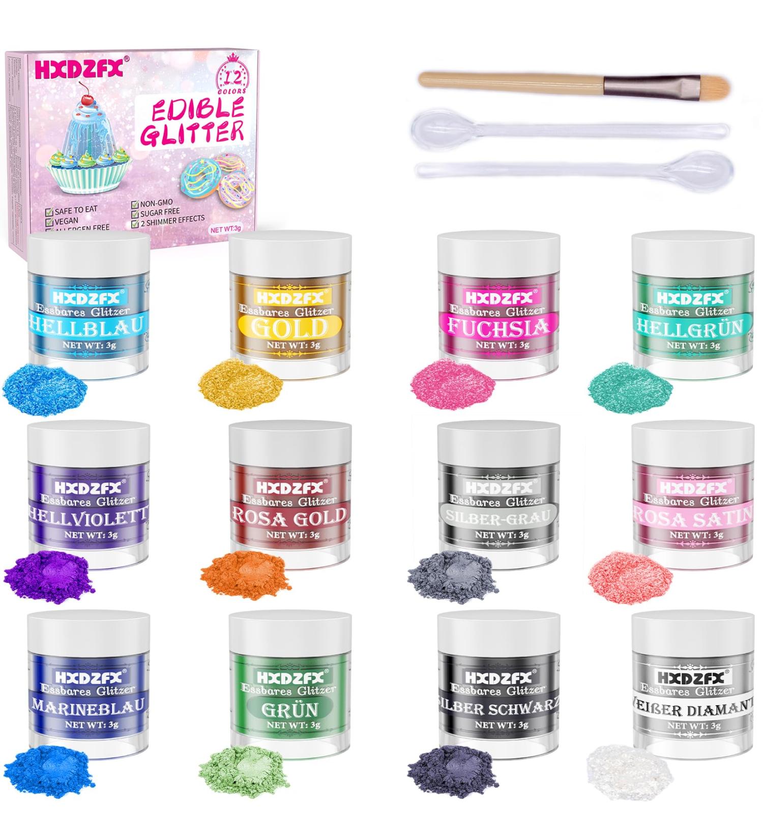 Edible Glitter Set - 12 Colors Tasteless Glitter Powder for Cakes Drinks & Chocolates | 3G Pack - Buy Online on SooperMarket.com