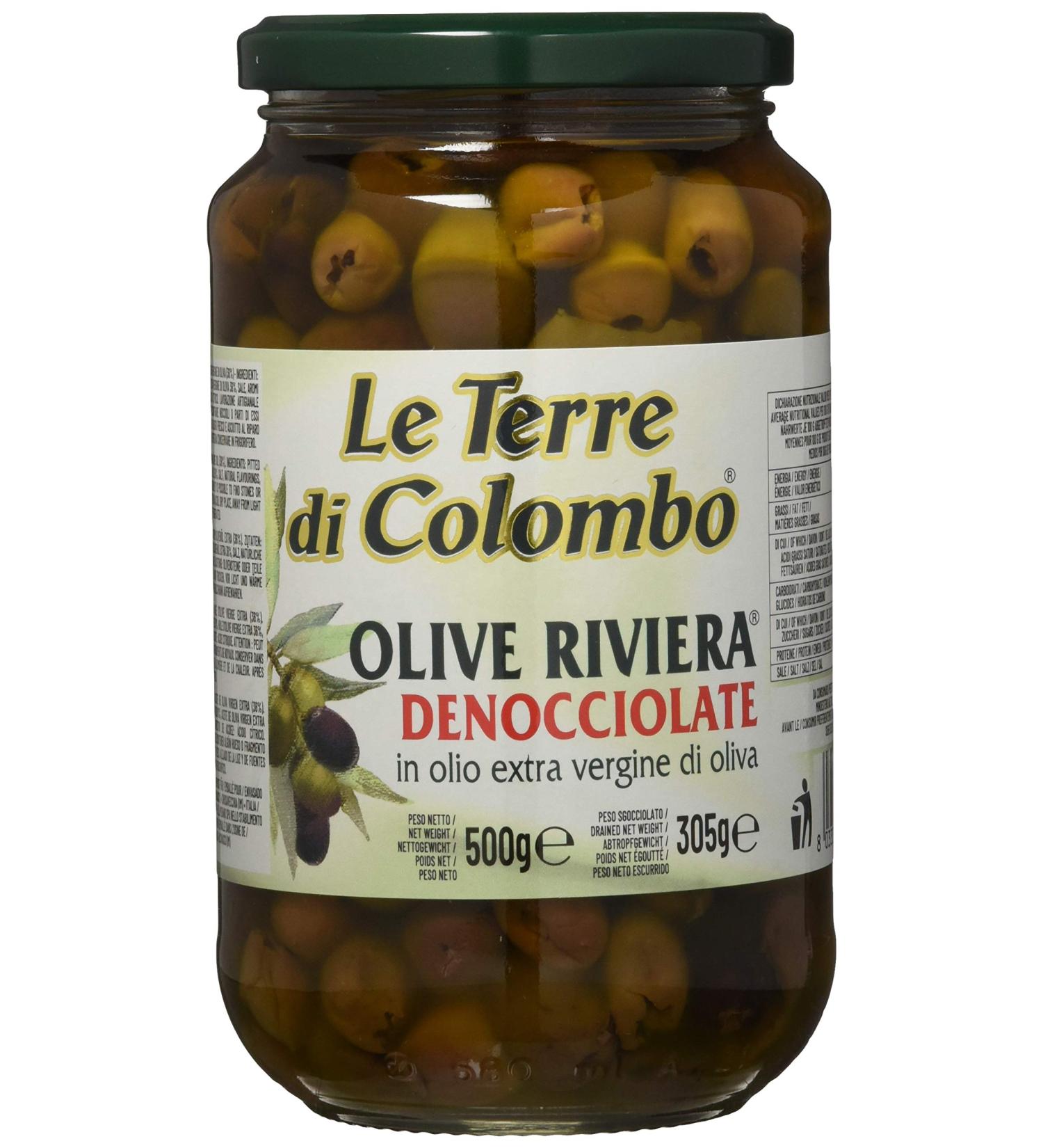 Buy Le Terre di Colombo Pitted Riviera Olives in Extra Virgin Olive Oil - 500g - International Shipping Available - Buy Online on SooperMarket.com