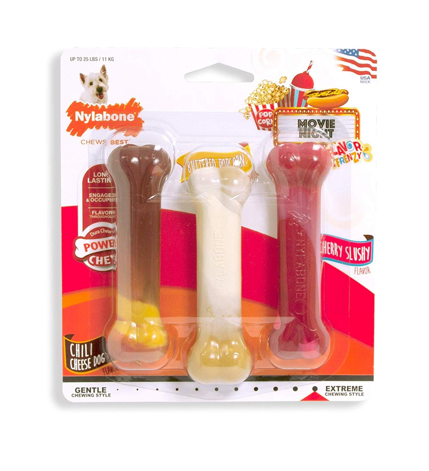 Nylabone Flavor Frenzy Power Chew Triple Pack - Chili Cheese, Popcorn & Cherry - Small/Regular (3 Count) - Buy Online on SooperMarket.com