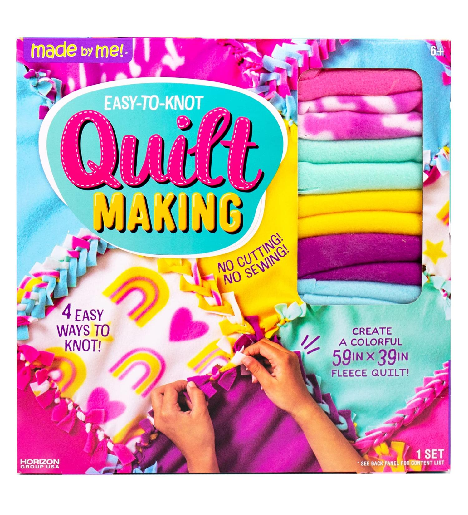 Made By Me Easy-to-Knot Fleece Quilt Making Kit - No Sewing Required - 59 x 39 Inches - Includes 20 Fabric Squares and Embellishments - Learn 4 Knotting Techniques - Multicolor - Buy Online on SooperMarket.com