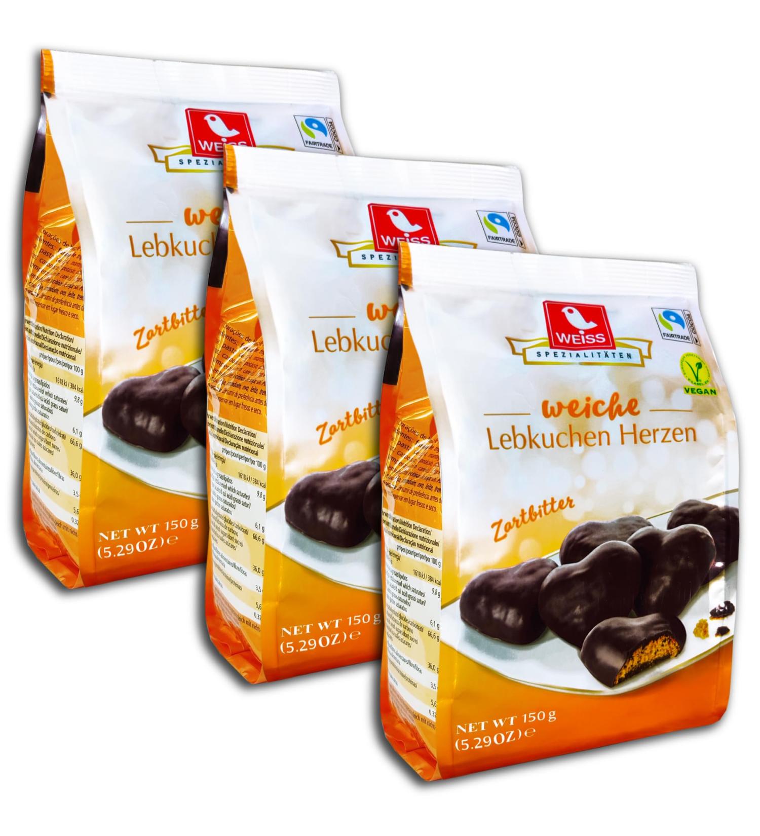 Pack of 3 White Gingerbread Hearts Dark Chocolate 3 x 150 g