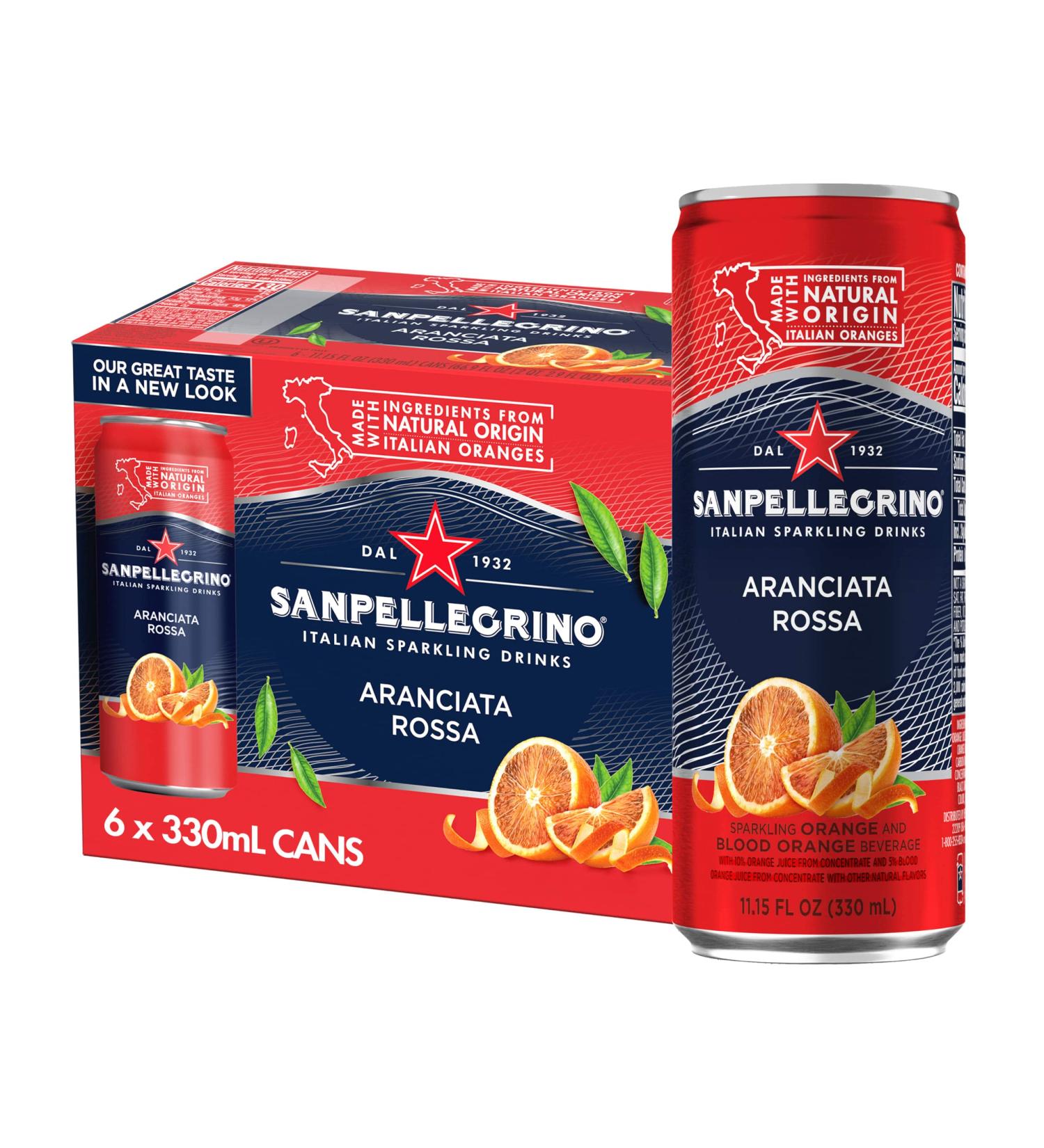 Sanpellegrino Blood Orange Sparkling Fruit Beverage Cans 11.15 Fl Oz (Pack of 6) - Refreshing Italian Soda - Buy Online on SooperMarket.com