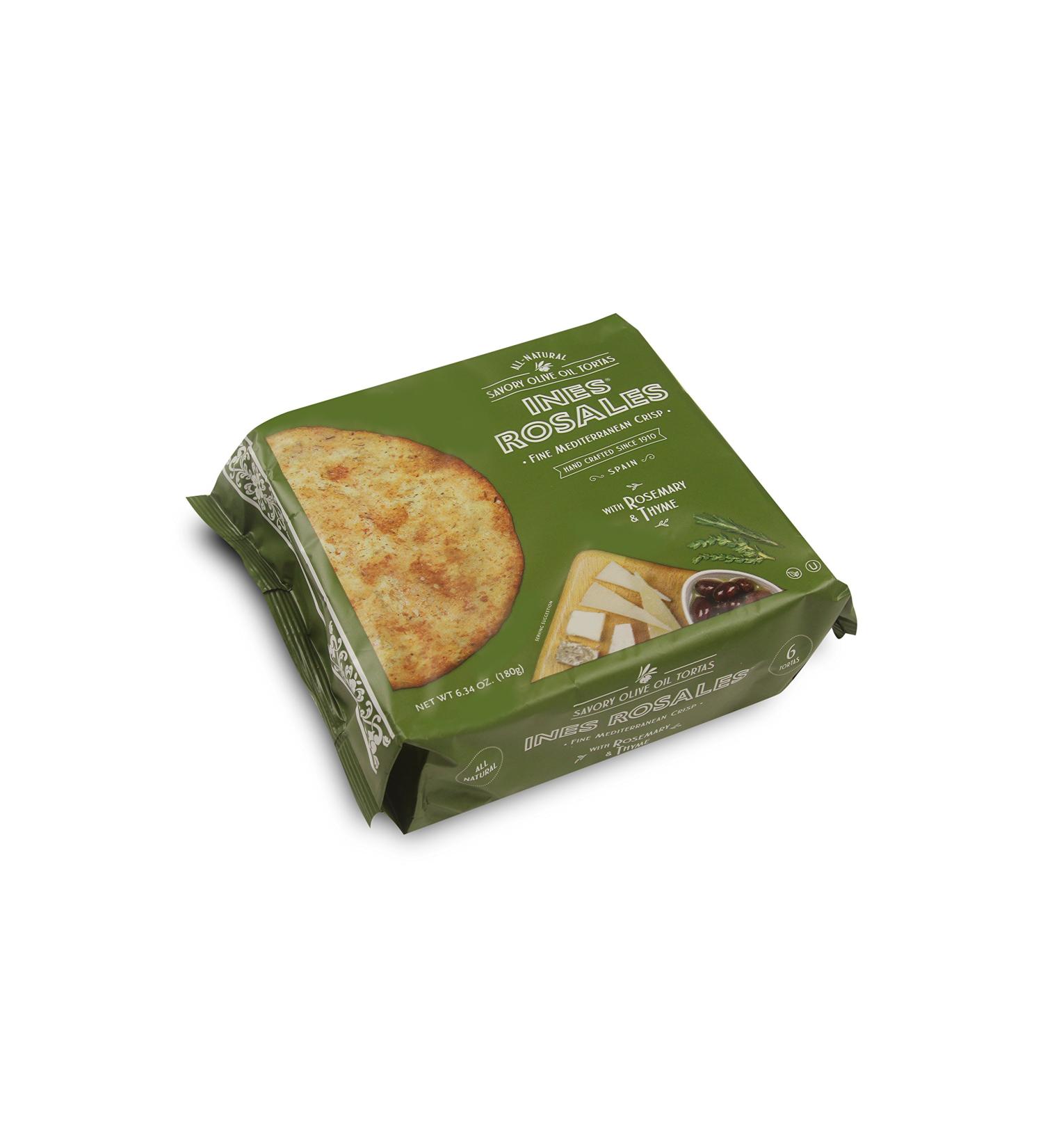 Ines Rosales Rosemary and Thyme Olive Savory Oil Tortas 6.34 oz - Fine Mediterranean Crisps Pack of 6 - 180g - Buy Online on SooperMarket.com
