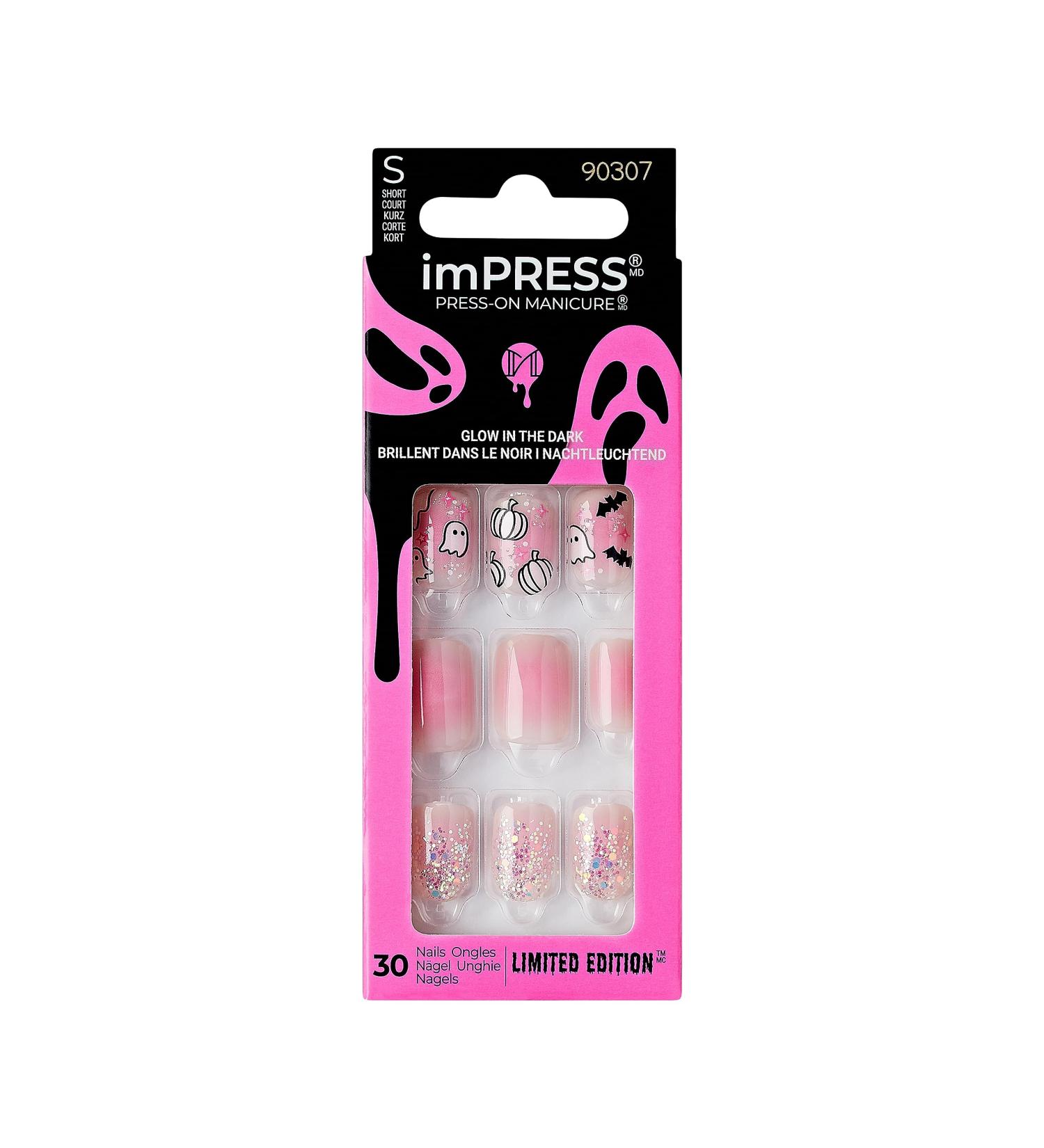 Buy KISS imPRESS Halloween Press-On Manicure - Chip Proof Smudge Proof Waterproof Pink Nails with PureFit Technology | Short Square Shape Prep Pad & Accessories - Buy Online on SooperMarket.com