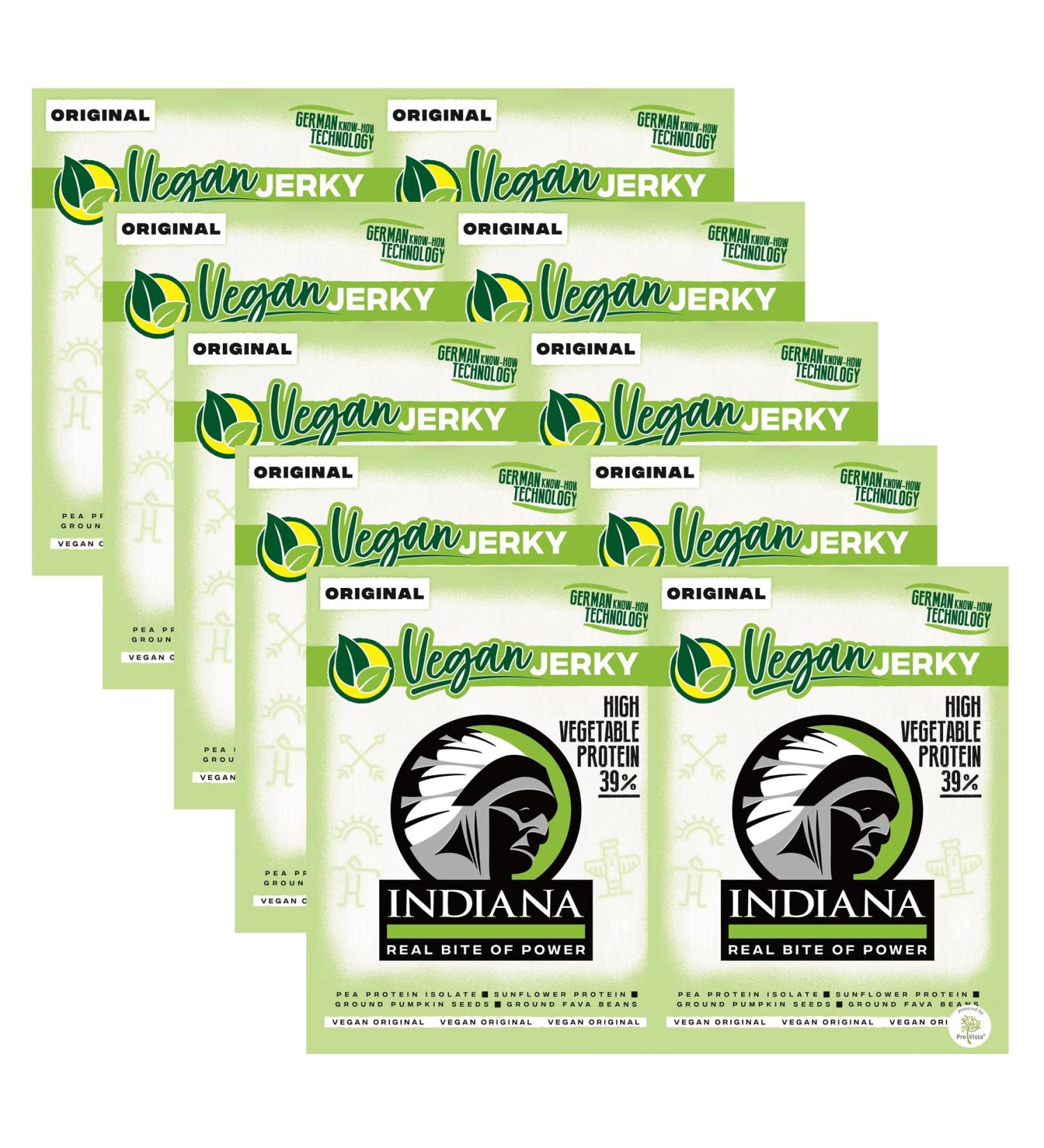 Indiana Vegan Original Jerky - High Protein Plant-Based Snack No Added Sugar Gluten-Free (10-Pack) - Buy Online on SooperMarket.com