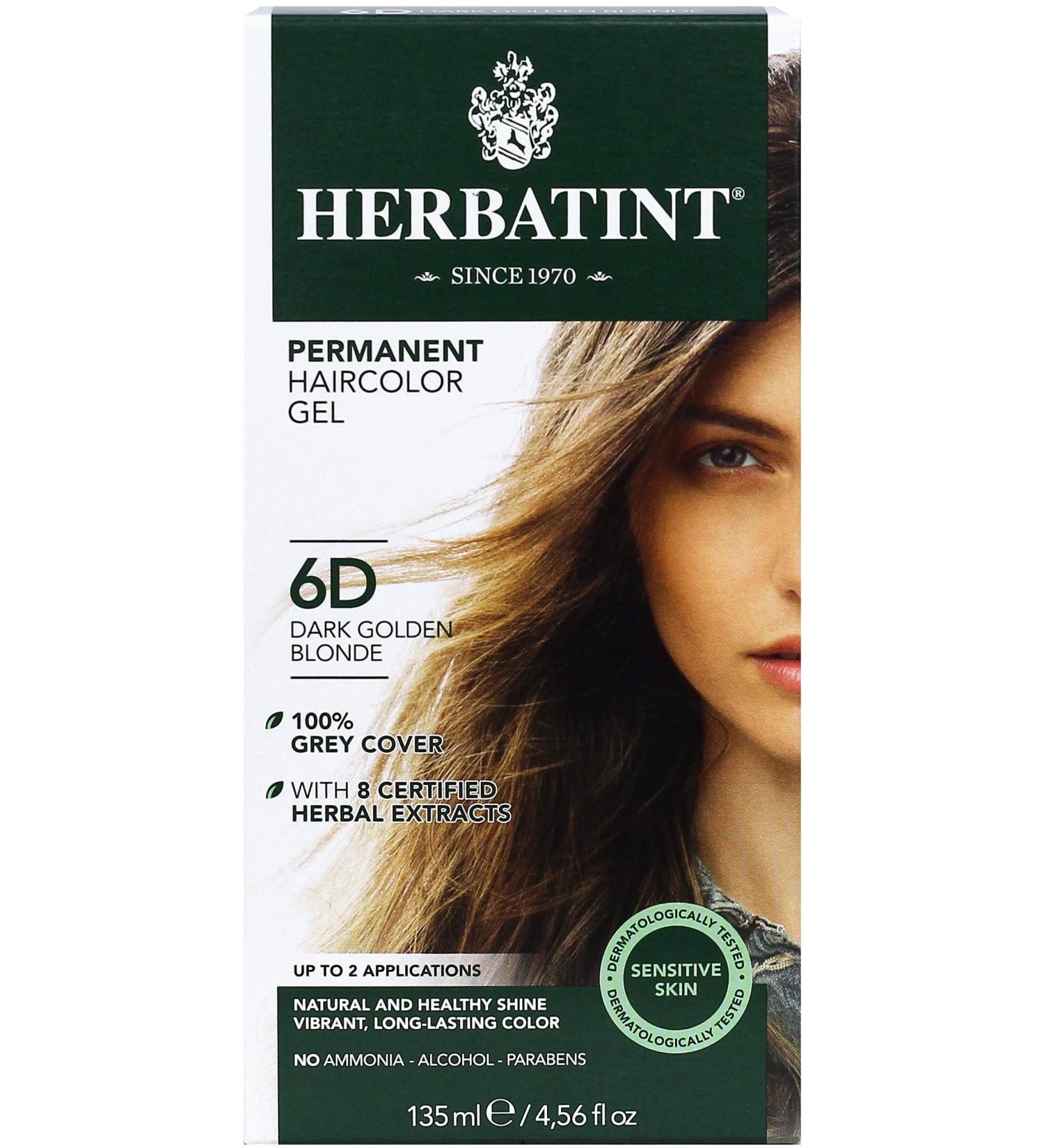 Herbatint 6D Dark Golden Blonde Haircolor Gel - Alcohol-Free, Vegan Formula - 100% Grey Coverage - 4.56 oz - Buy Online on SooperMarket.com
