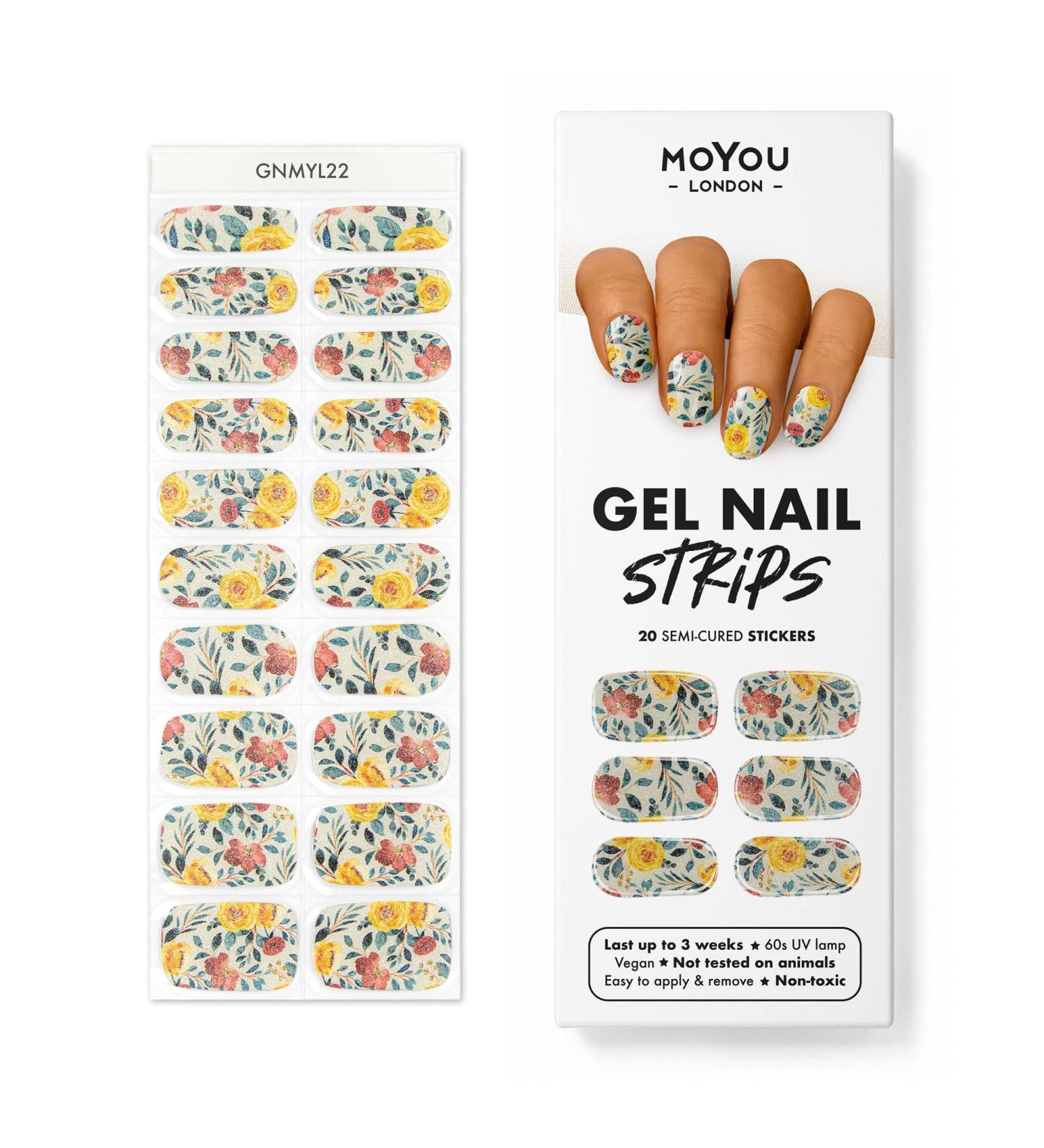 MOYOU LONDON Gel Nail Strips Set | 20 Pc. Semi Cured Gel Wraps + Free UV Lamp | Easy Apply & Remove for Salon-Quality Manicure - Buy Online on SooperMarket.com