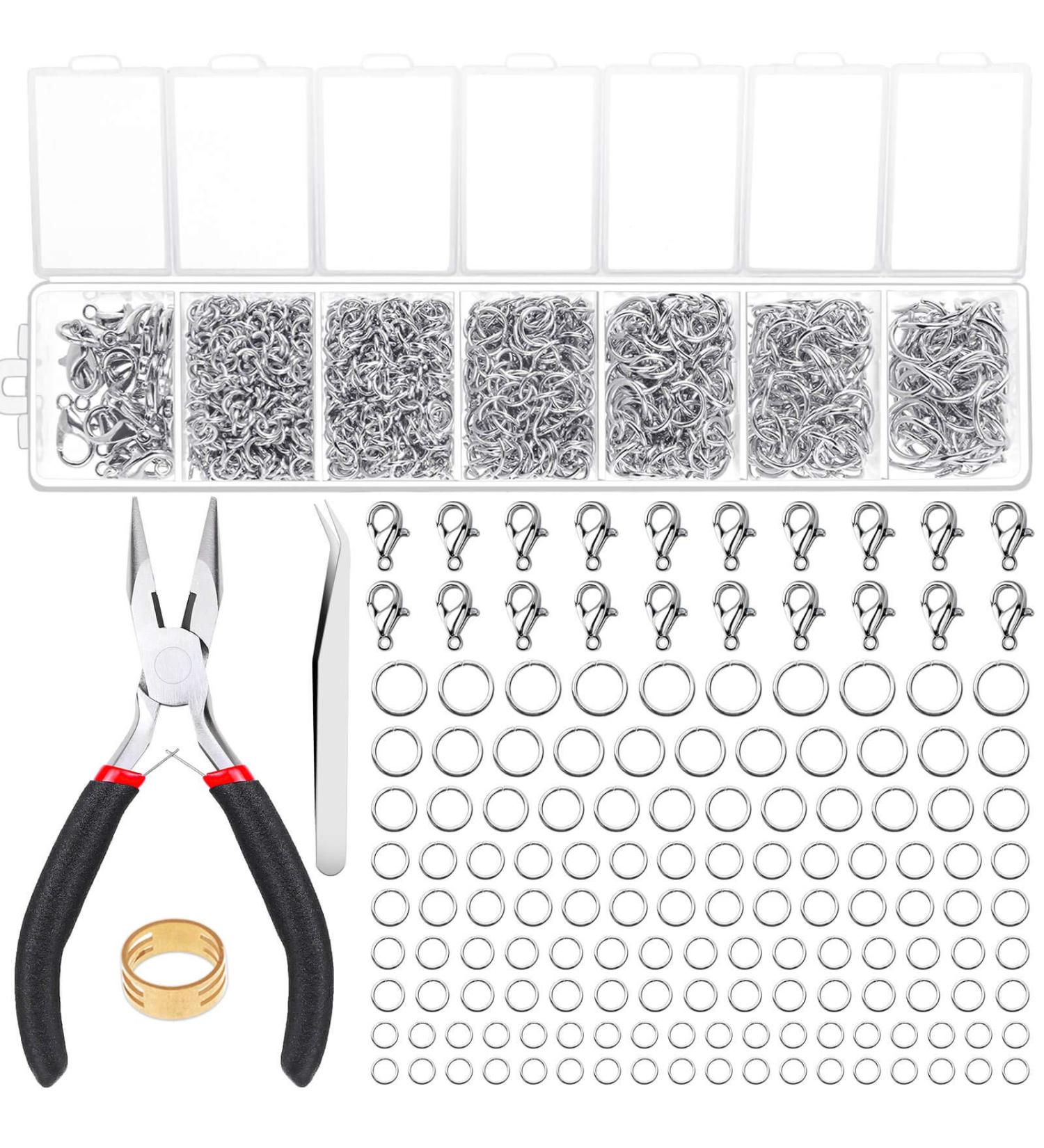 Paxcoo 1500Pcs Silver Jump Rings with Lobster Clasps, Jewelry Pliers - Jewelry Making Supplies & Necklace Repair Kit - Buy Online on SooperMarket.com