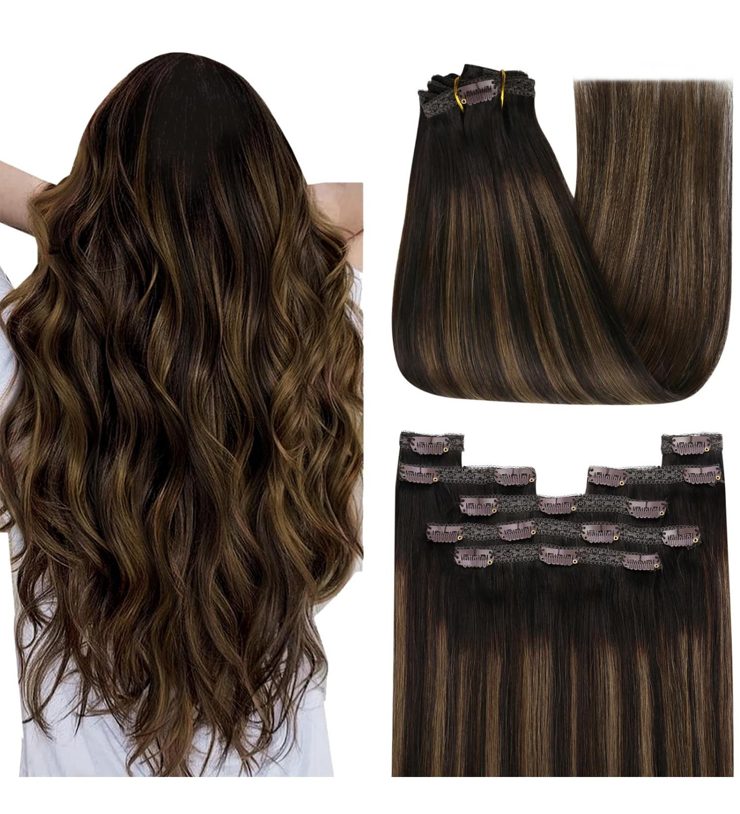 Youngsee Clip-In Ombre Real Hair Extensions - Dark Brown to Middle Brown 35cm 120g (7PCs) - Thick Remy Hair for Women - Buy Online on SooperMarket.com