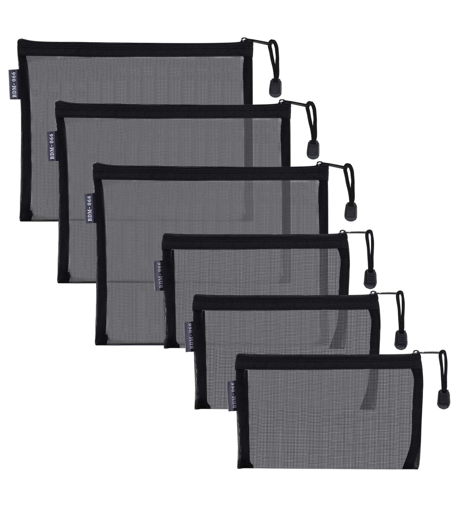 6-Piece Cosmetic Pocket Set - A5 & A6 Black Zip Bags for Travel | Stylish Pencil Case & Hanging Organizer - Buy Online on SooperMarket.com